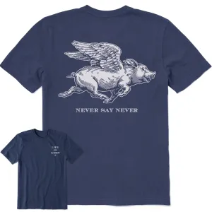 Men's Never Say Never Flying Pig Short Sleeve Tee Life is Good