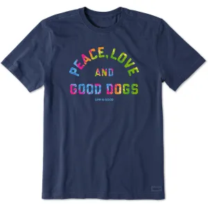Men's Peace Love and Good Dogs Tie Dye Short Sleeve Tee Life is Good