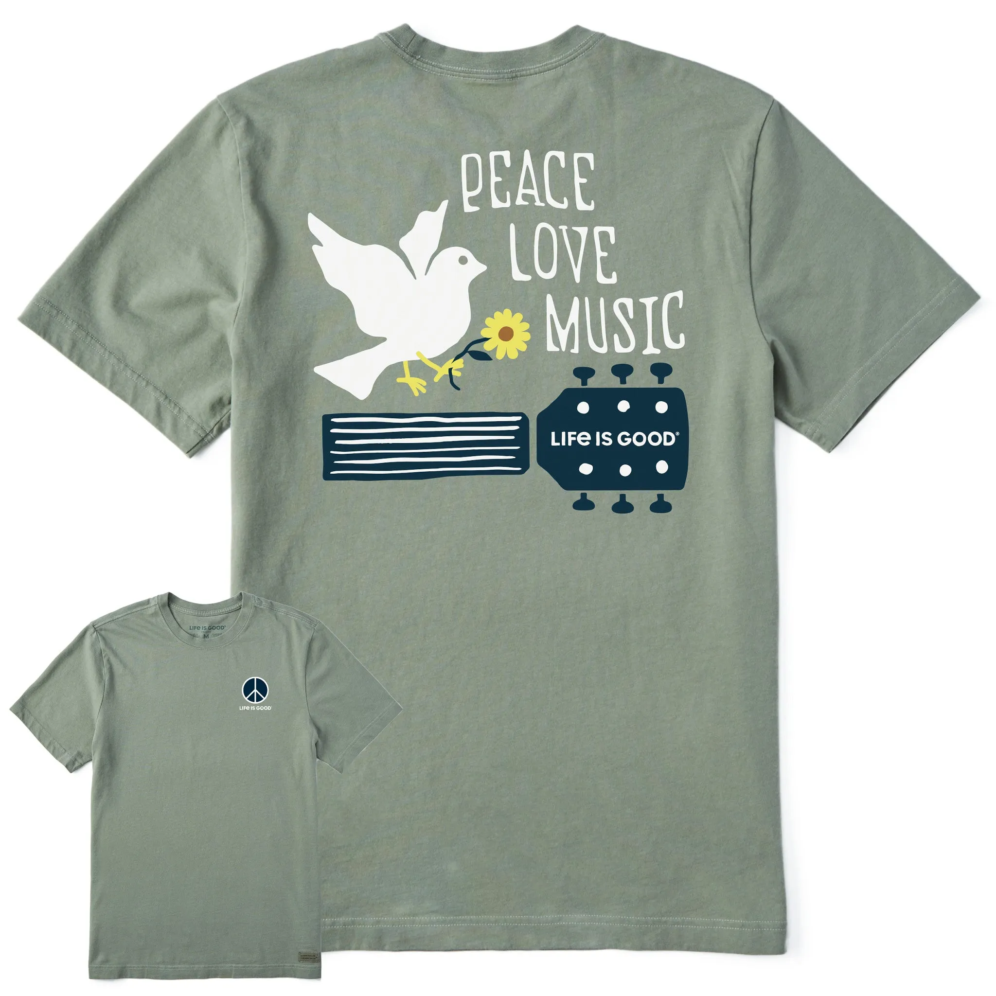 Men's Peace, Love, Music Dove Short Sleeve Crusher Tee Life is Good