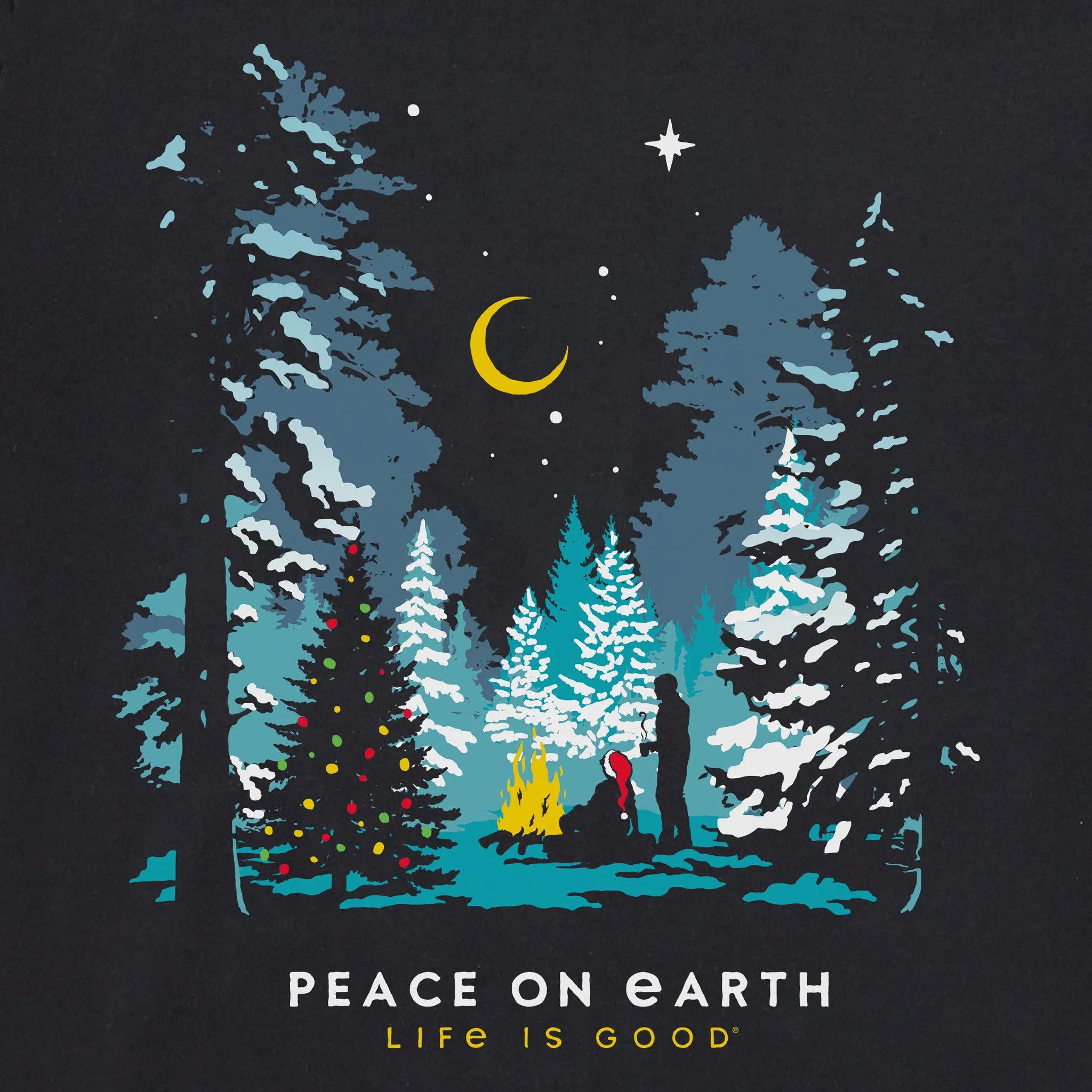 Men's Peace on Earth Christmas Camp Long Sleeve Crusher Tee Life is Good
