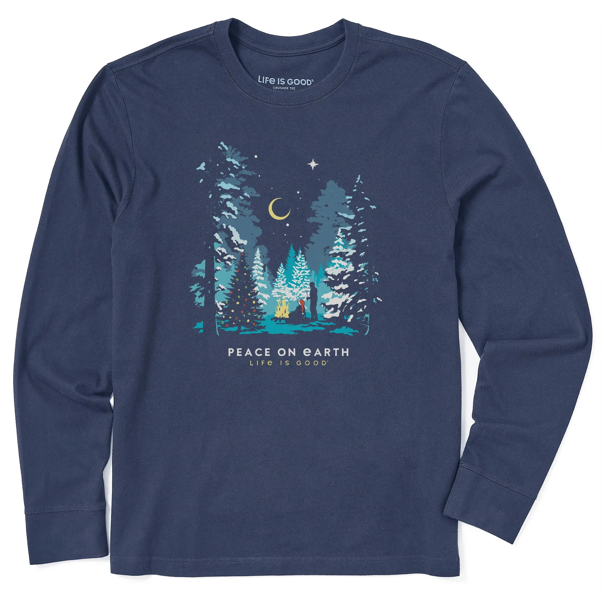 Men's Peace on Earth Christmas Camp Long Sleeve Crusher Tee Life is Good