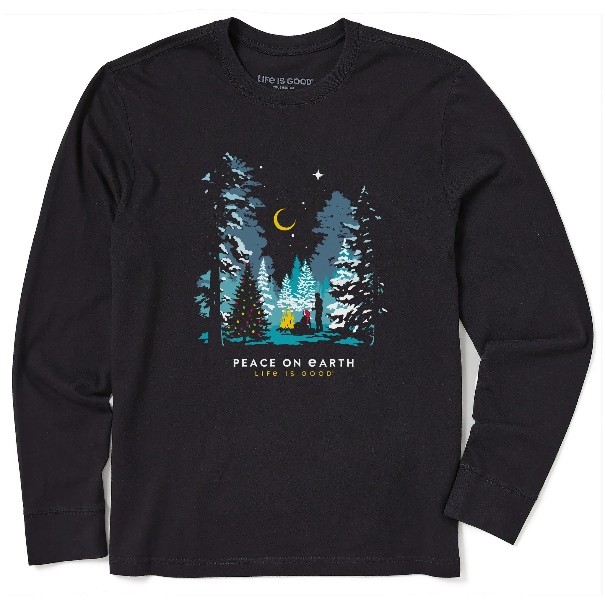 Men's Peace on Earth Christmas Camp Long Sleeve Crusher Tee Life is Good