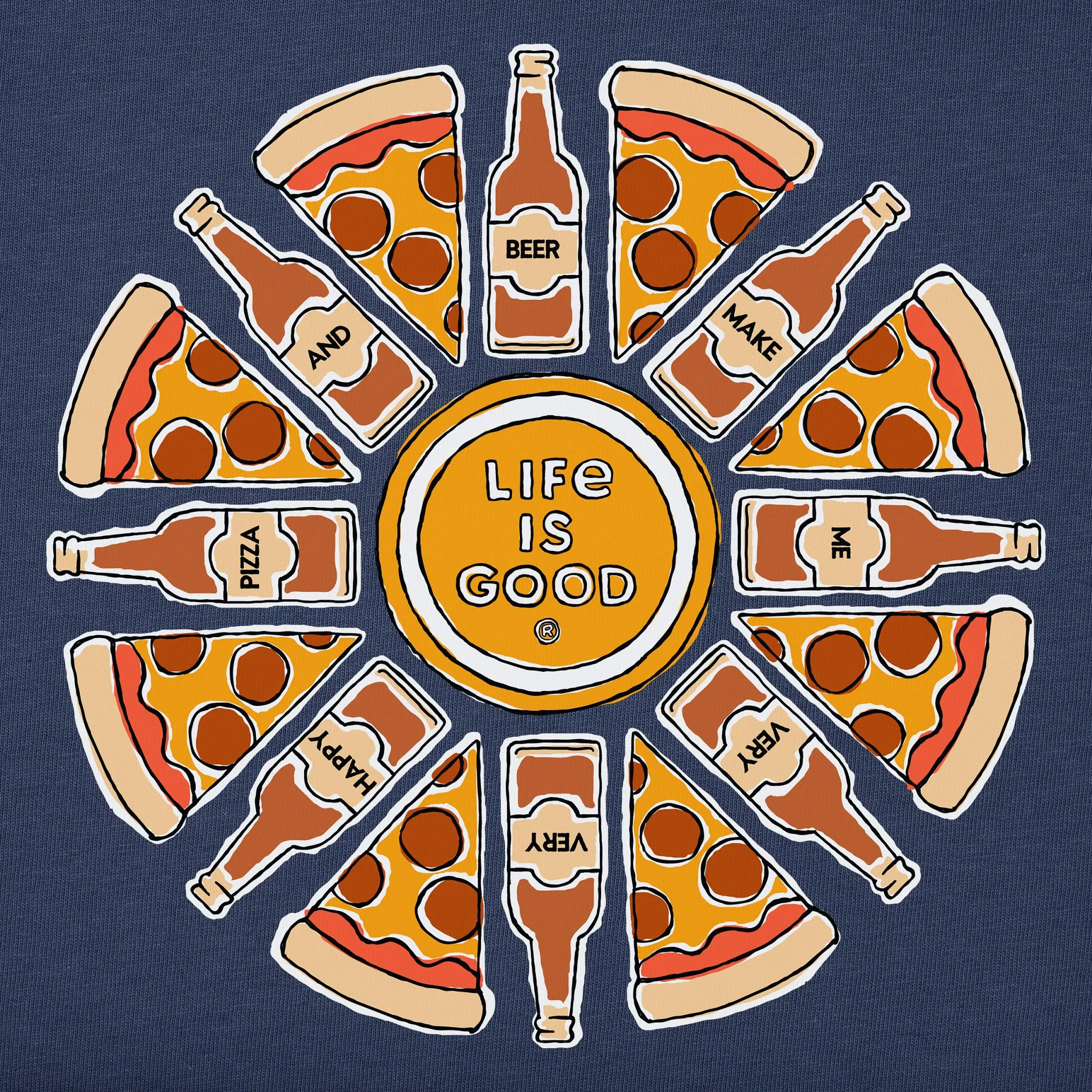 Men's Pizza and Beer Happy Mandala Short Sleeve Tee Life is Good