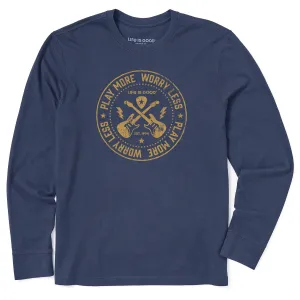Men's Play More Worry Less Guitars Long Sleeve Crusher Tee Life is Good