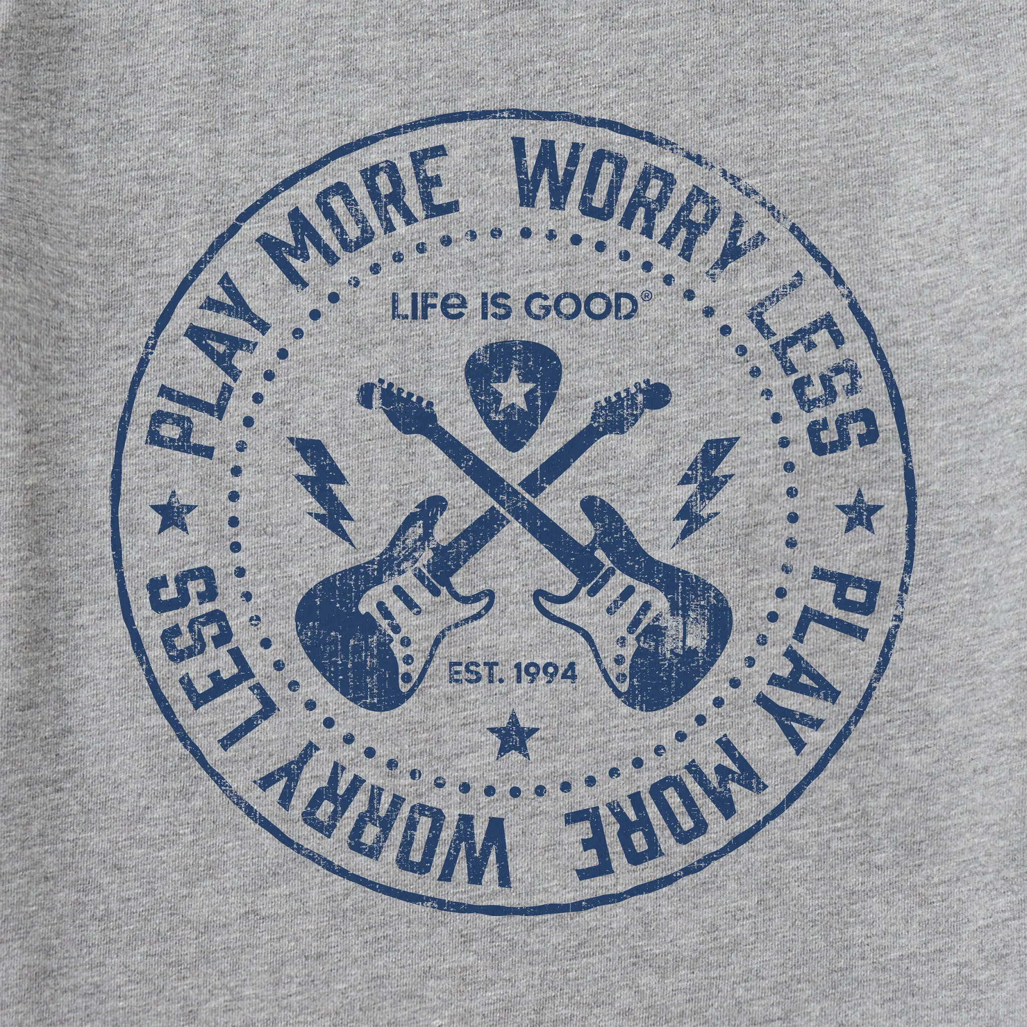 Men's Play More Worry Less Guitars Short Sleeve Tee Life is Good