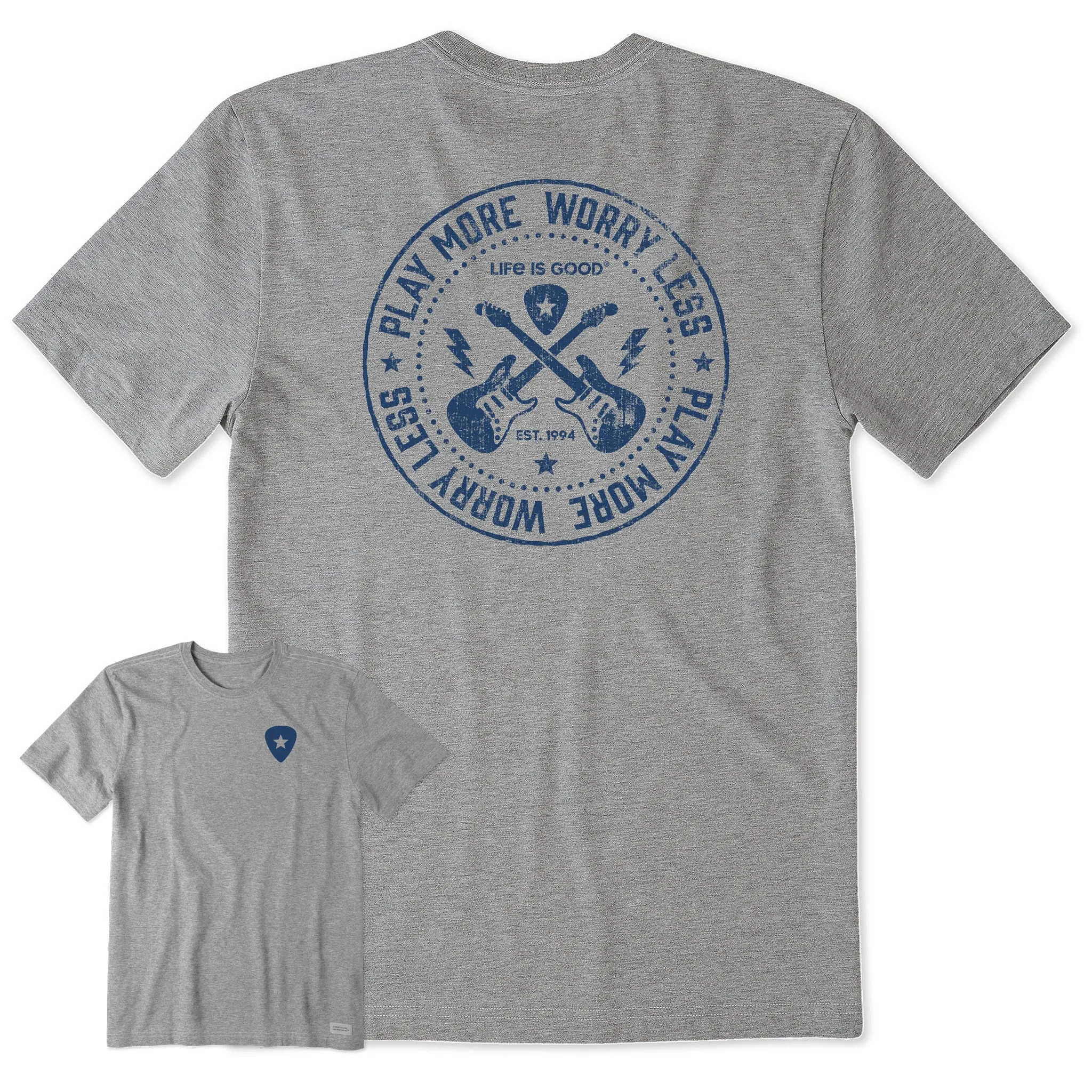 Men's Play More Worry Less Guitars Short Sleeve Tee Life is Good