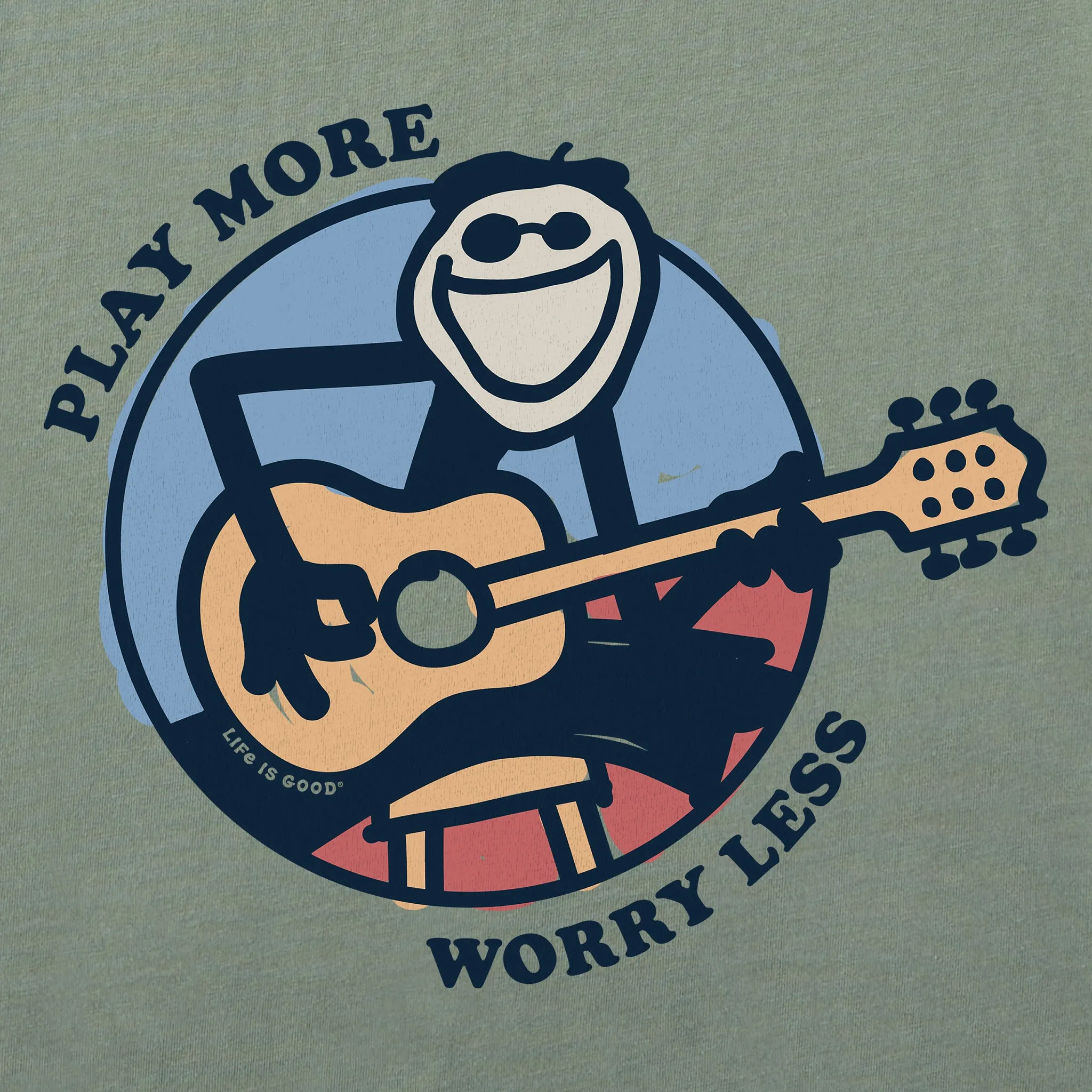 Men's Play  More Worry Less Jake Guitar Long Sleeve Crusher Tee Life is Good