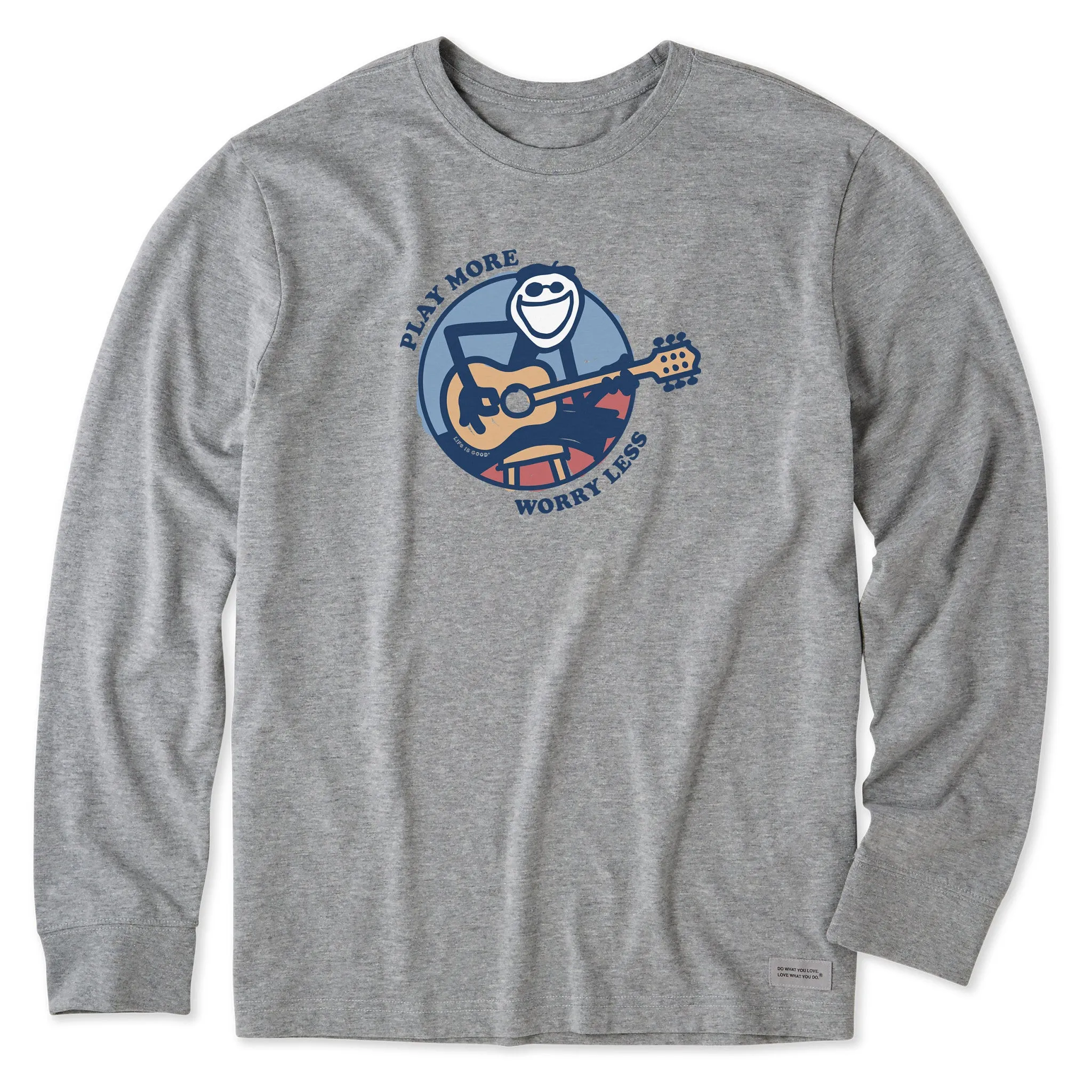 Men's Play  More Worry Less Jake Guitar Long Sleeve Crusher Tee Life is Good