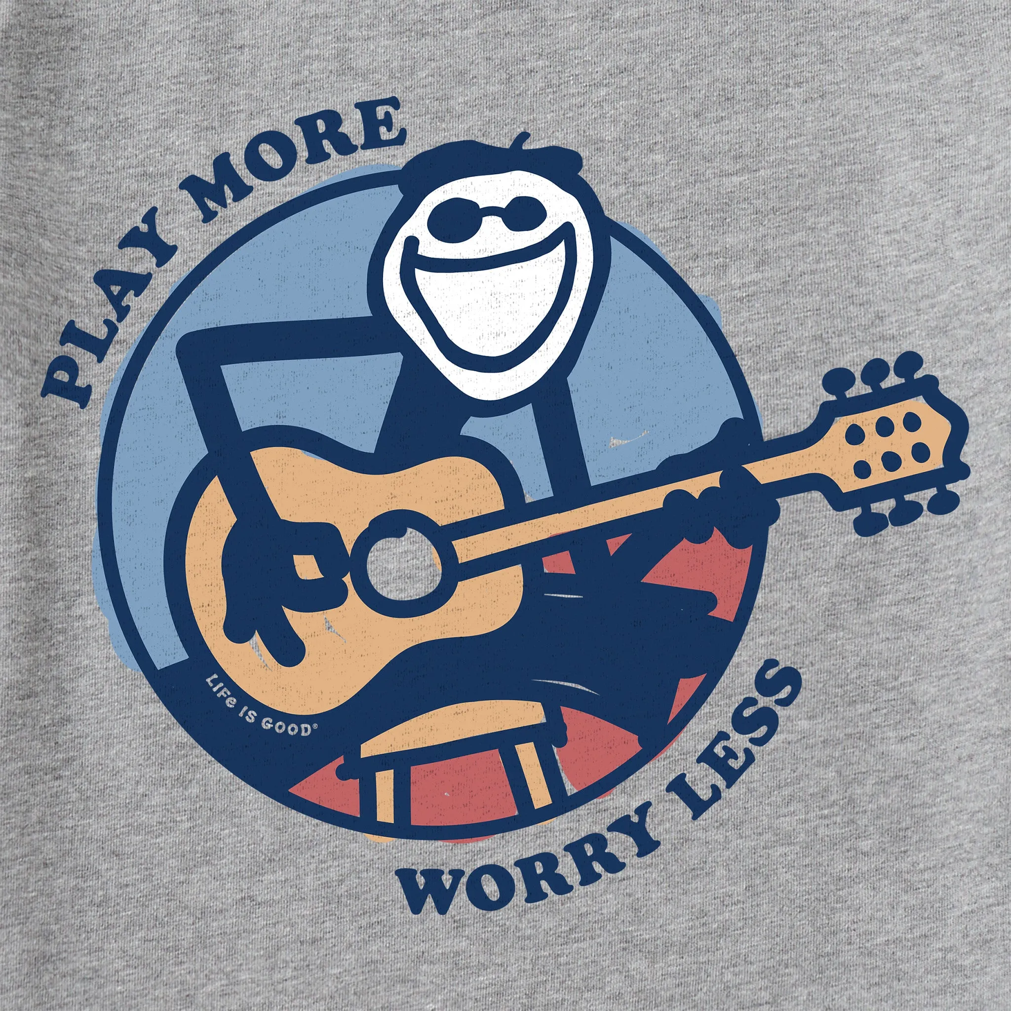 Men's Play  More Worry Less Jake Guitar Long Sleeve Crusher Tee Life is Good