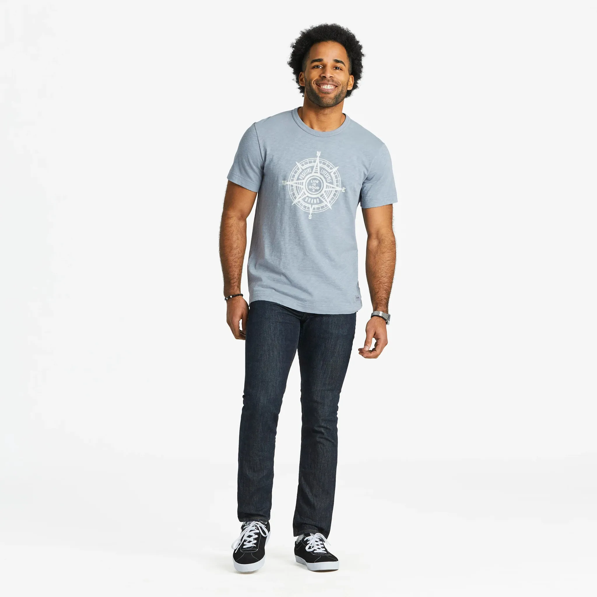Men's Positive Compass Textured Slub Tee Life is Good