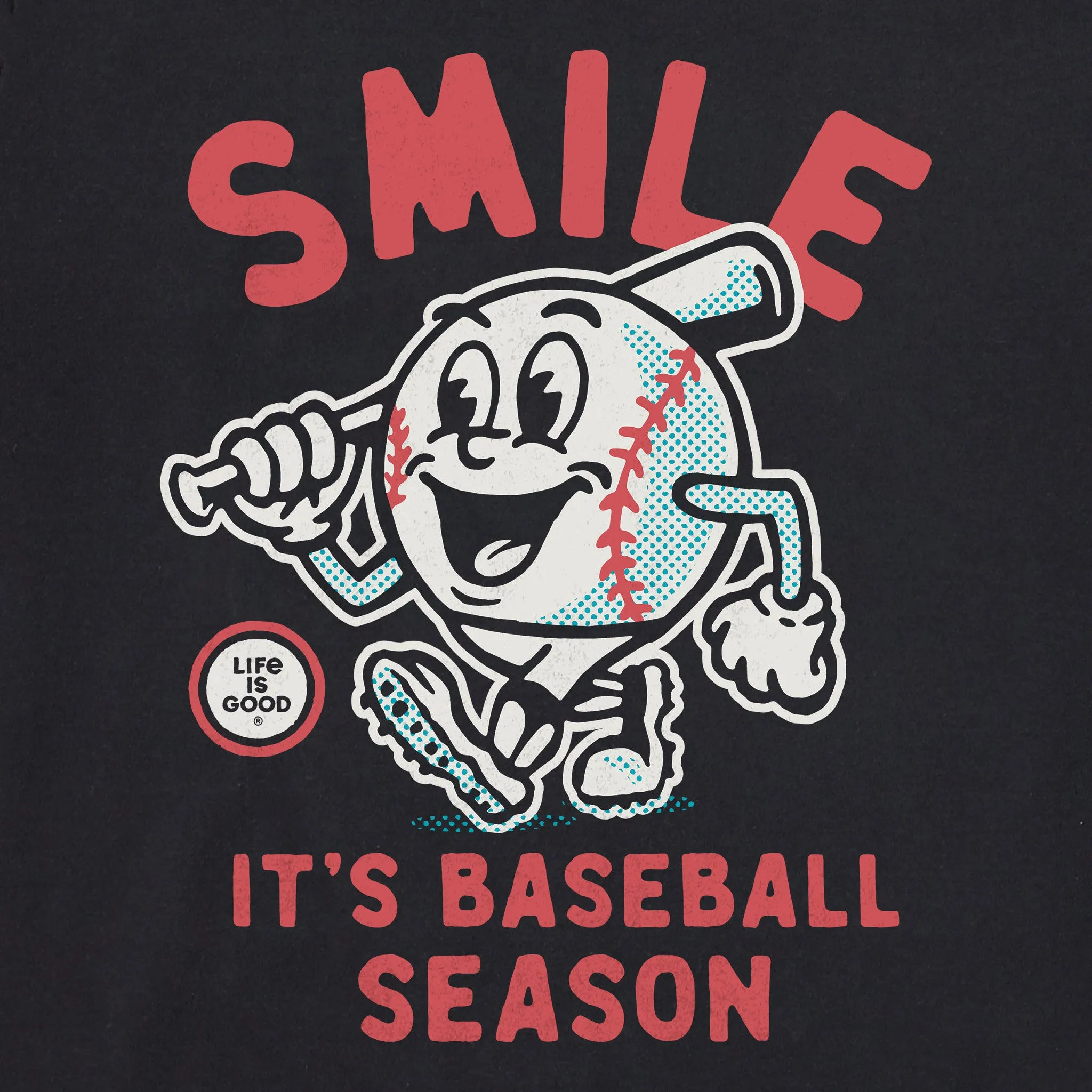 Men's Smile It's Baseball Season Mascot Short Sleeve Crusher Tee Life is Good