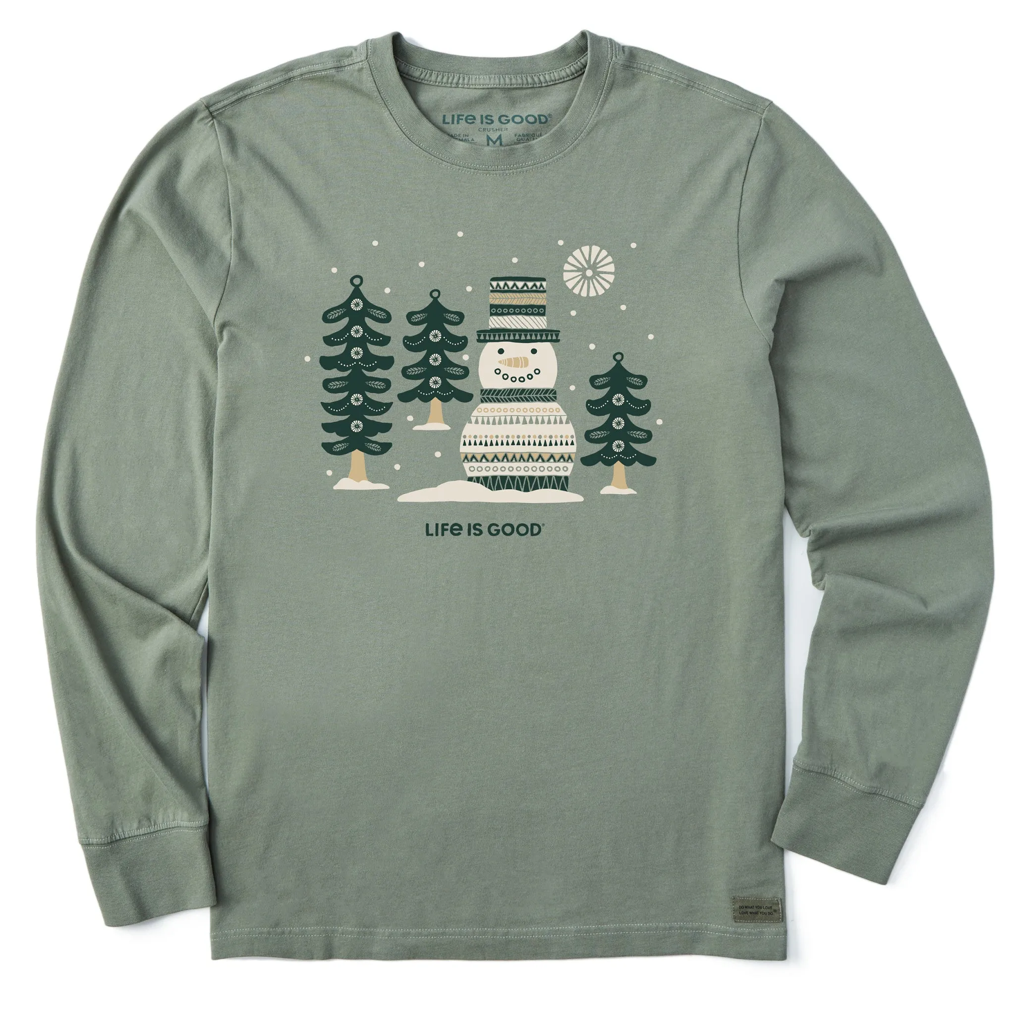 Men's Snowman and Trees Long Sleeve Crusher Tee Life is Good