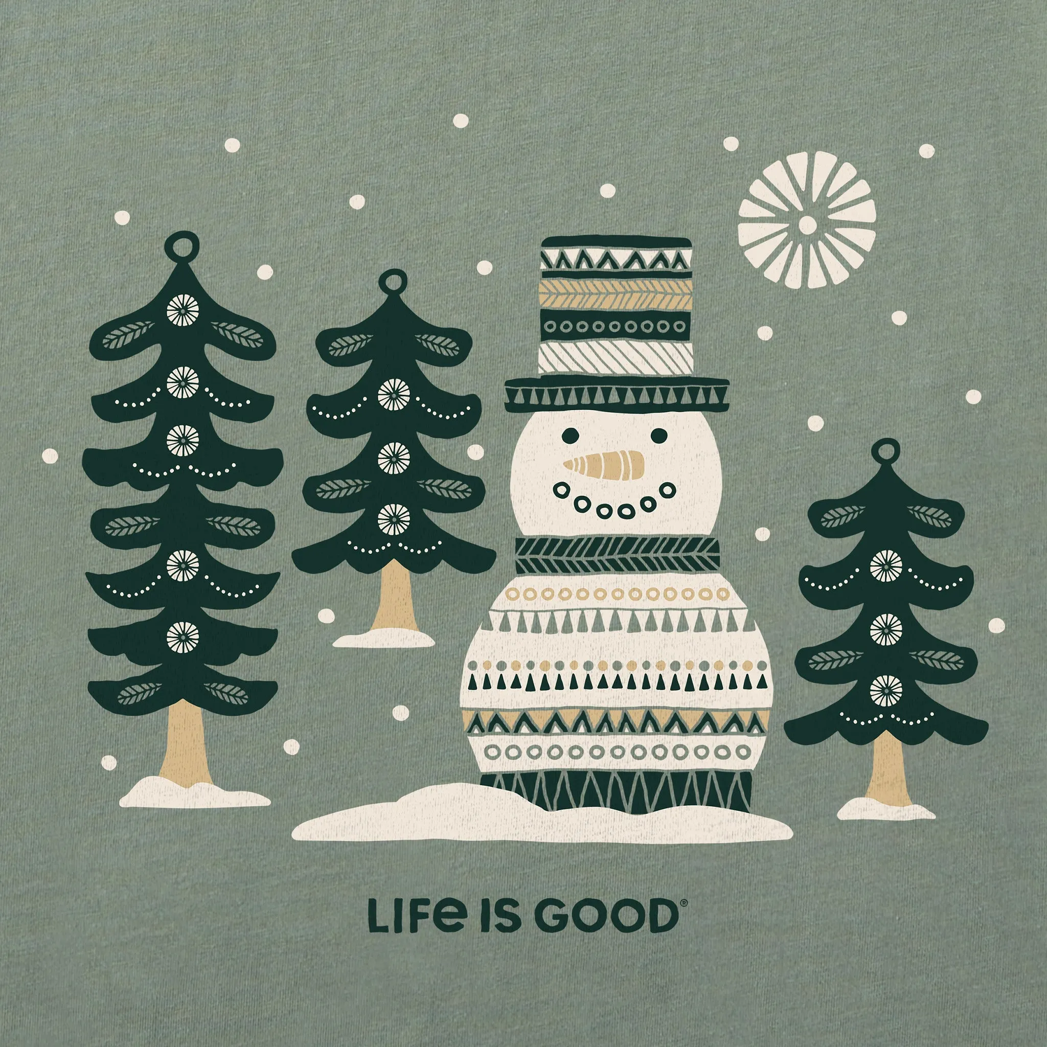 Men's Snowman and Trees Long Sleeve Crusher Tee Life is Good
