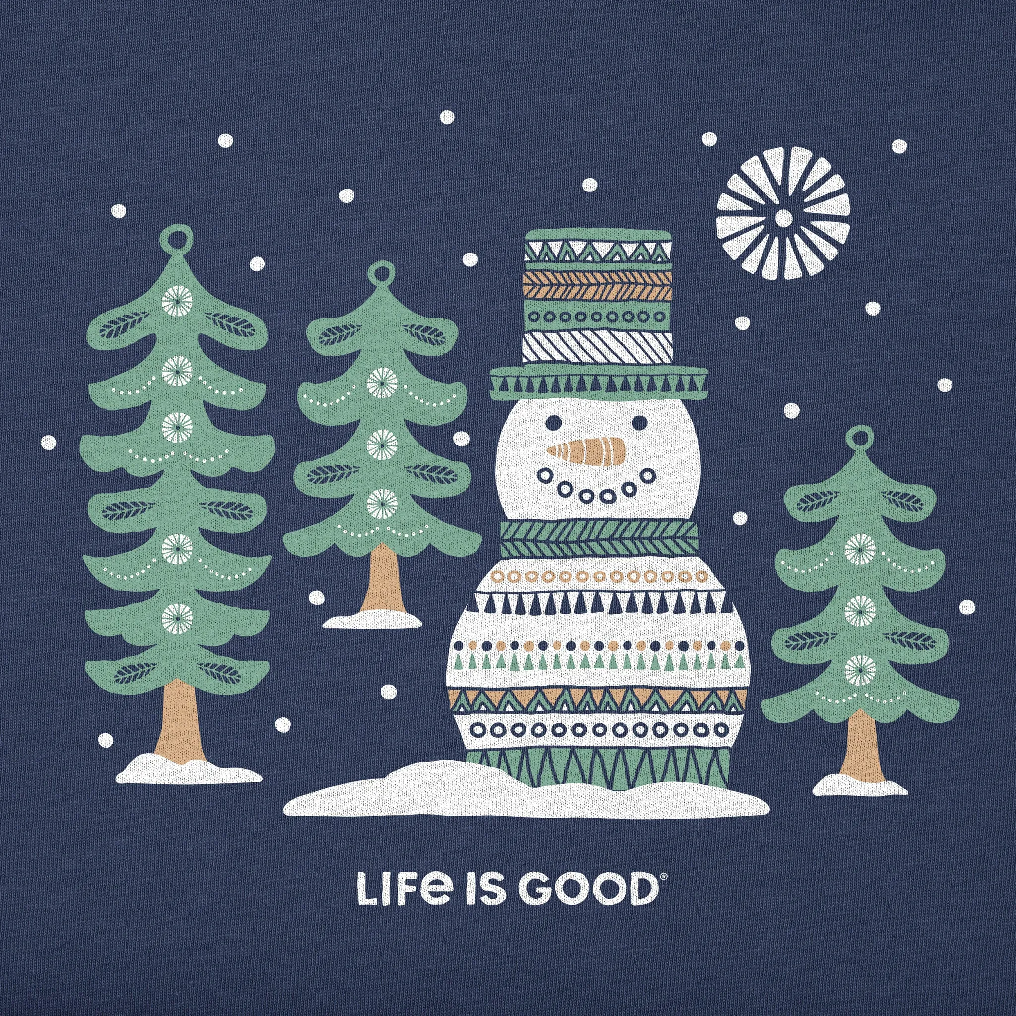 Men's Snowman and Trees Short Sleeve Crusher Tee Life is Good