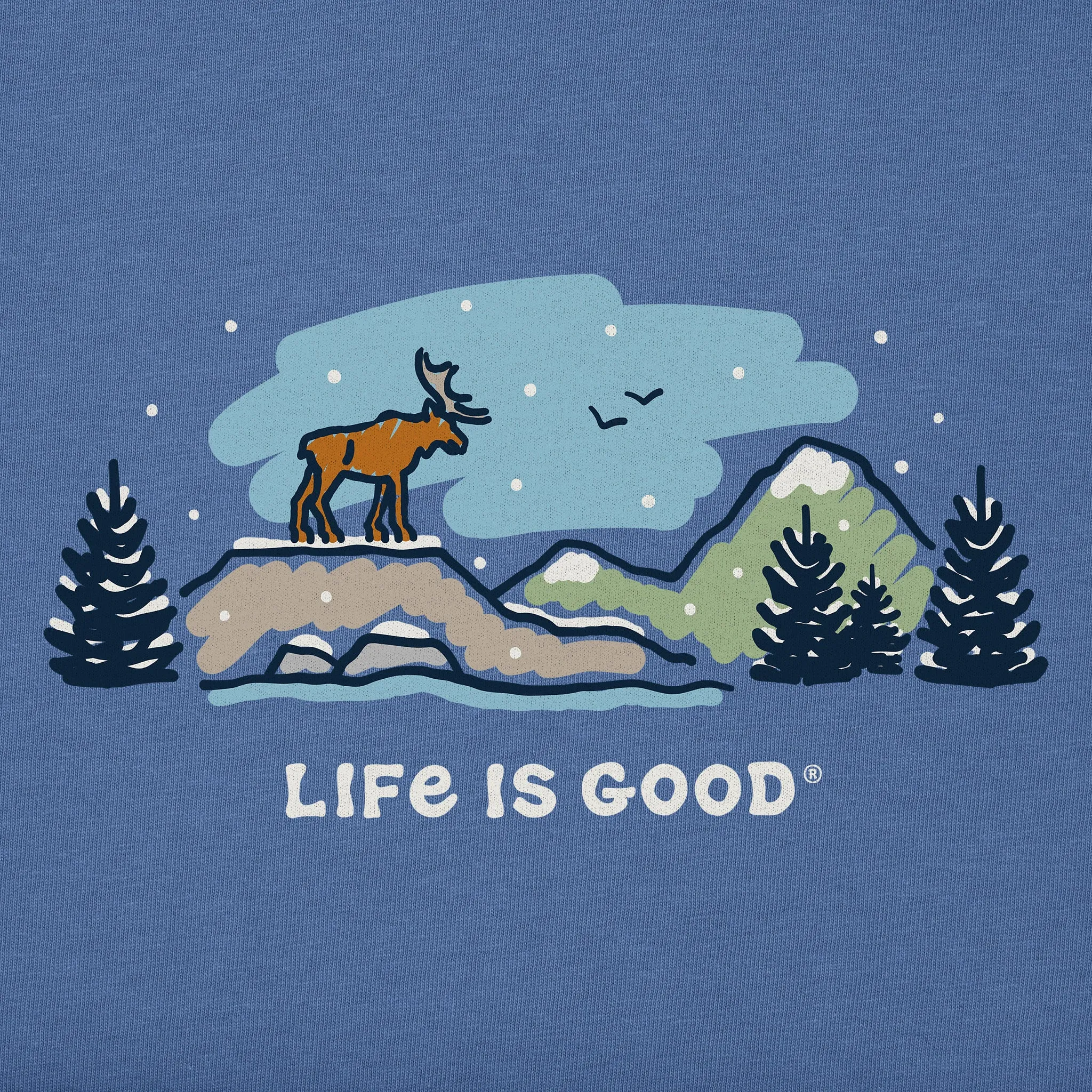Men's Snowy Moose Mountain Vista Long Sleeve Crusher Tee Life is Good