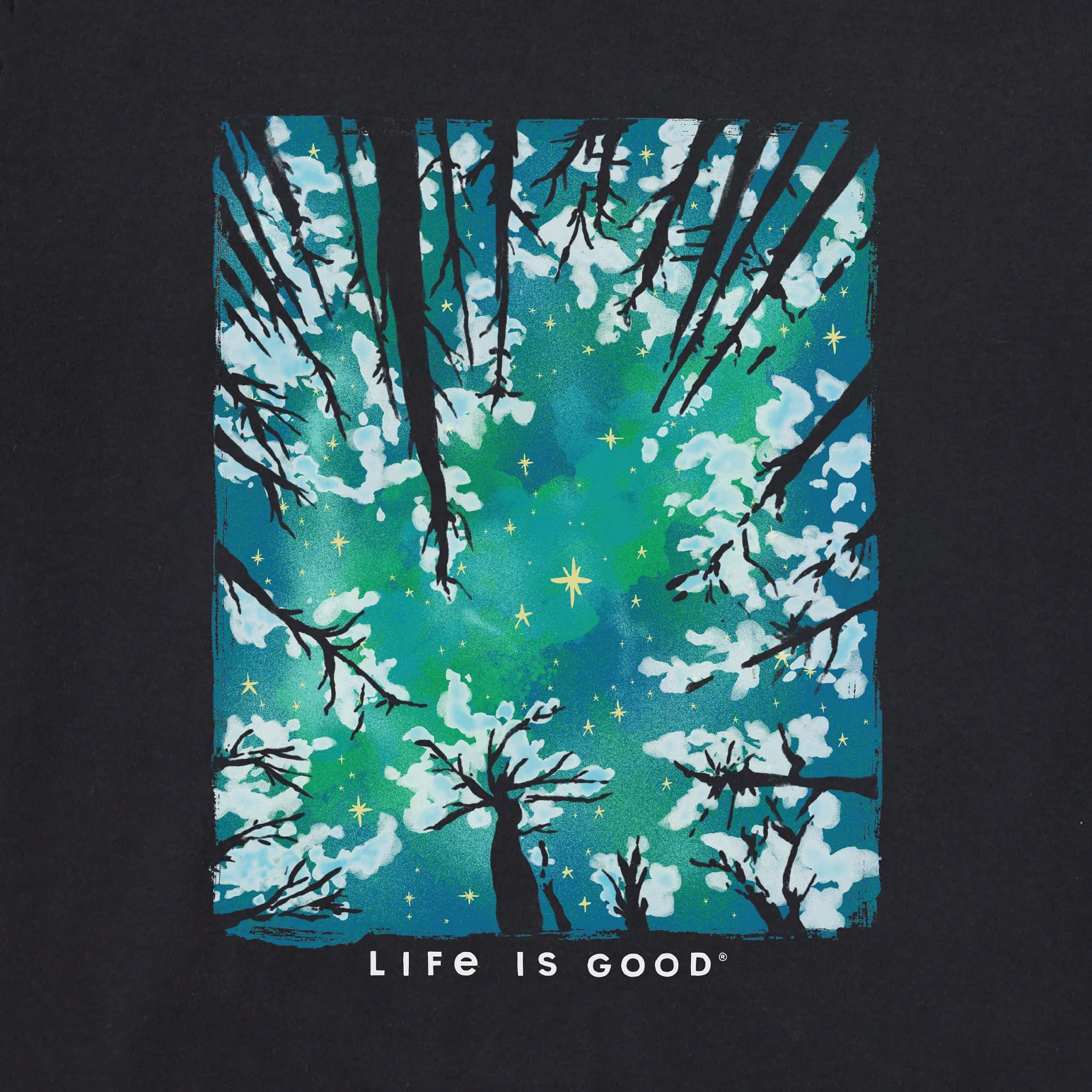 Men's Snowy Trees From Below Long Sleeve Crusher Tee Life is Good