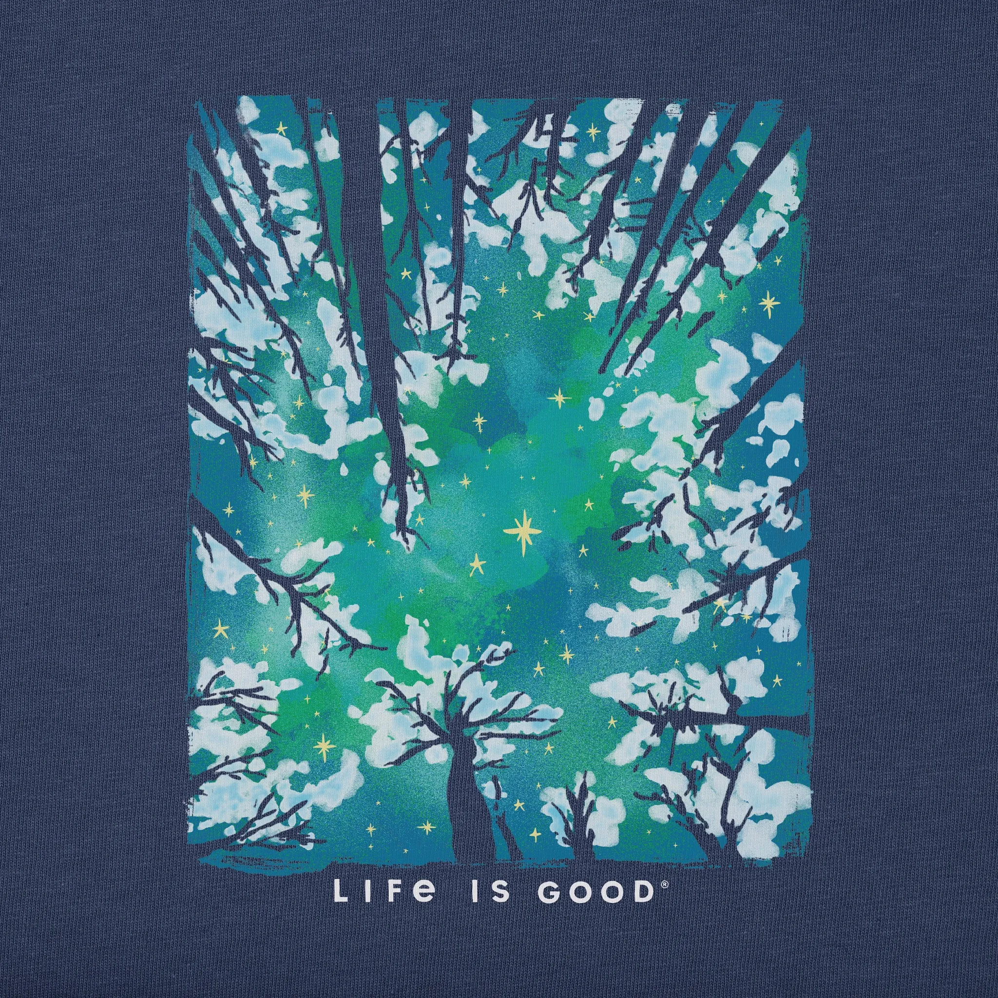 Men's Snowy Trees From Below Long Sleeve Crusher Tee Life is Good