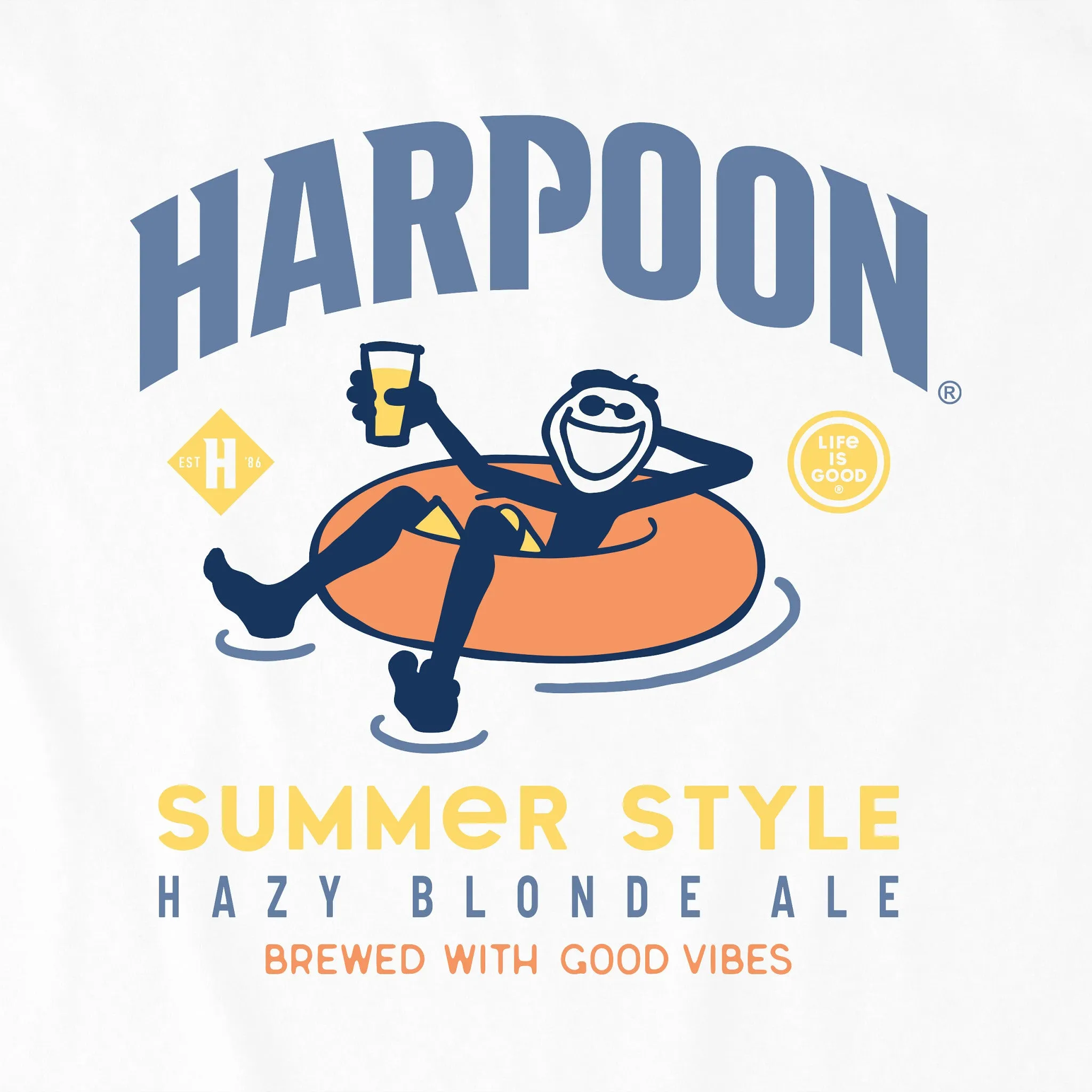Men's Summer Style Harpoon Innertube Short Sleeve Crusher Tee Life is Good