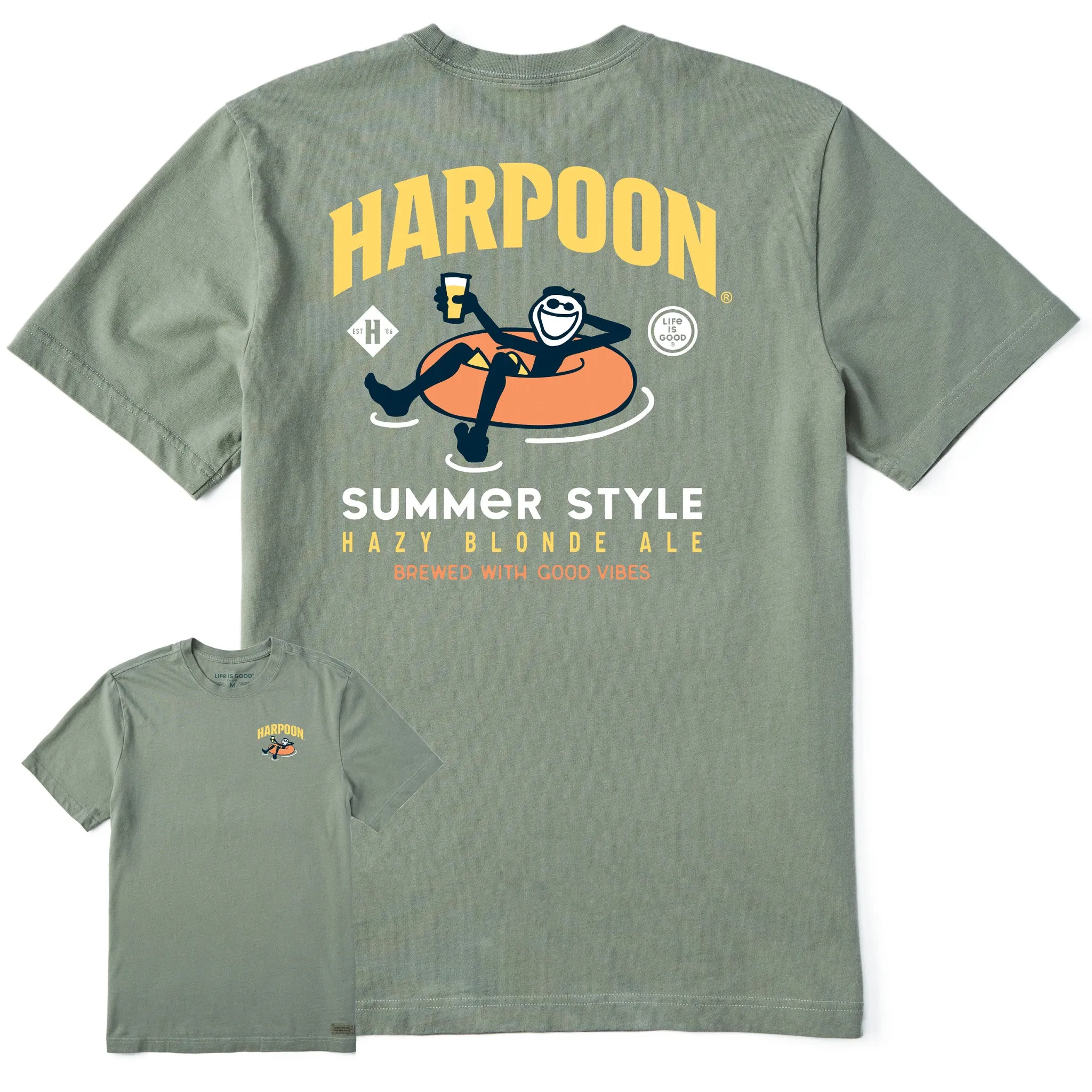 Men's Summer Style Harpoon Innertube Short Sleeve Crusher Tee Life is Good