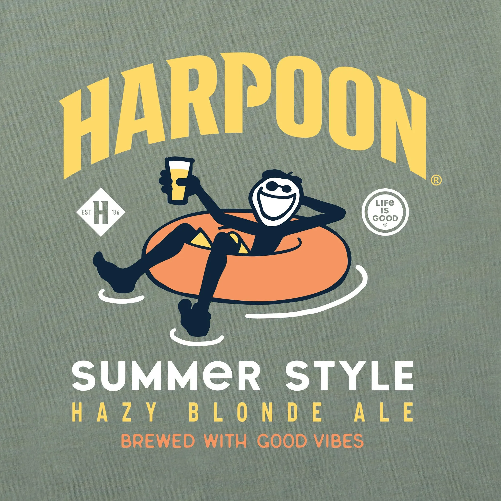 Men's Summer Style Harpoon Innertube Short Sleeve Crusher Tee Life is Good