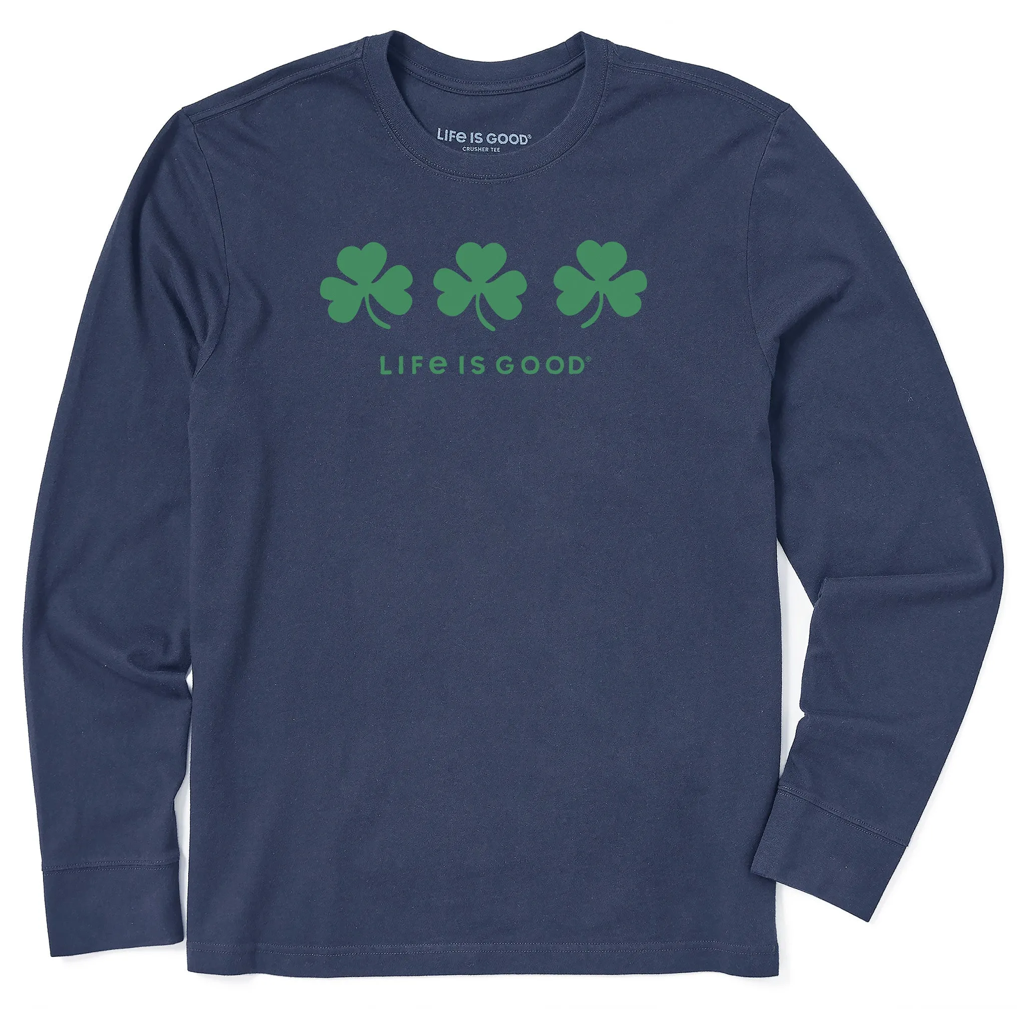 Men's Three Shamrocks Long Sleeve Crusher Tee Life is Good