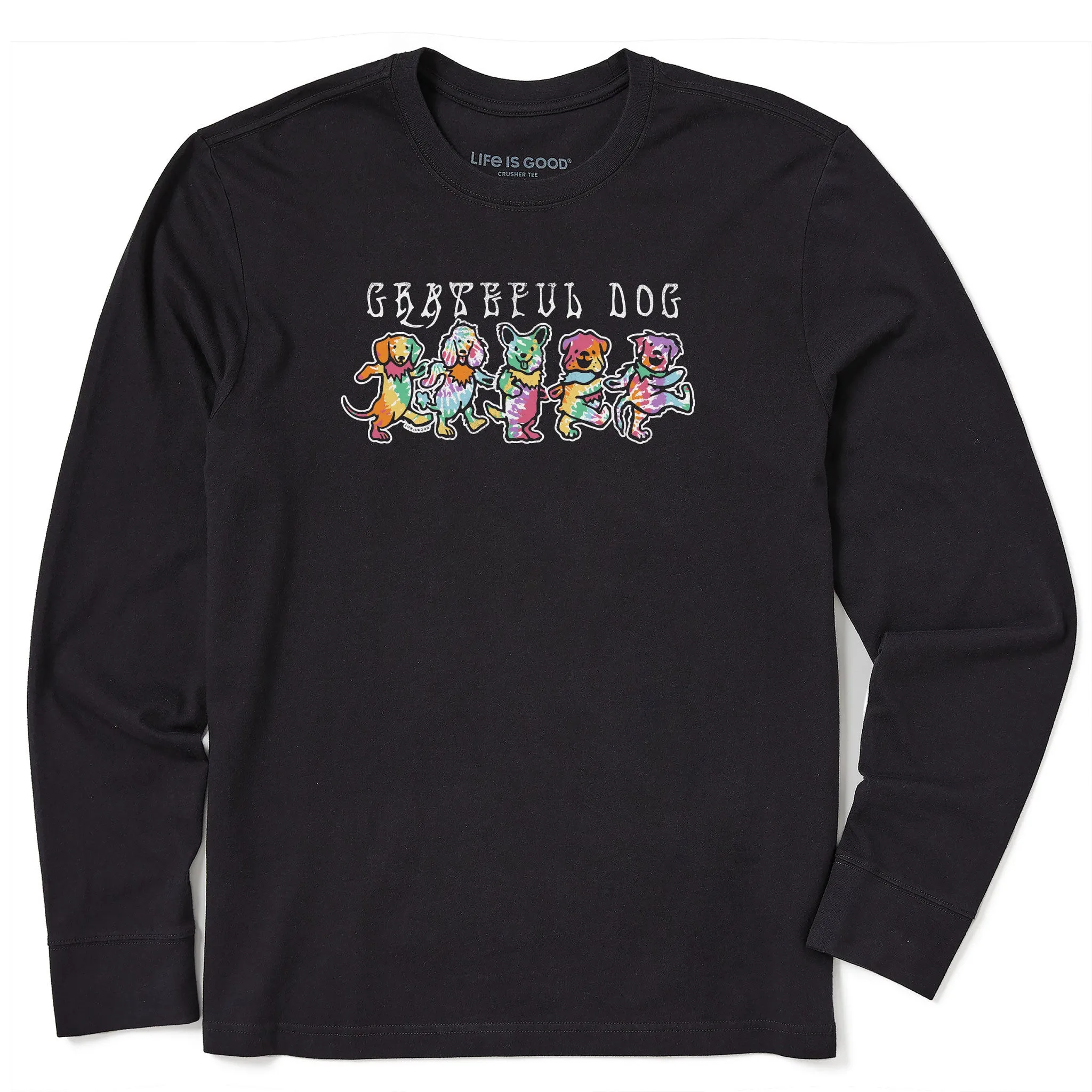 Men's Tie Dye Grateful Dog Long Sleeve Crusher Tee Life is Good
