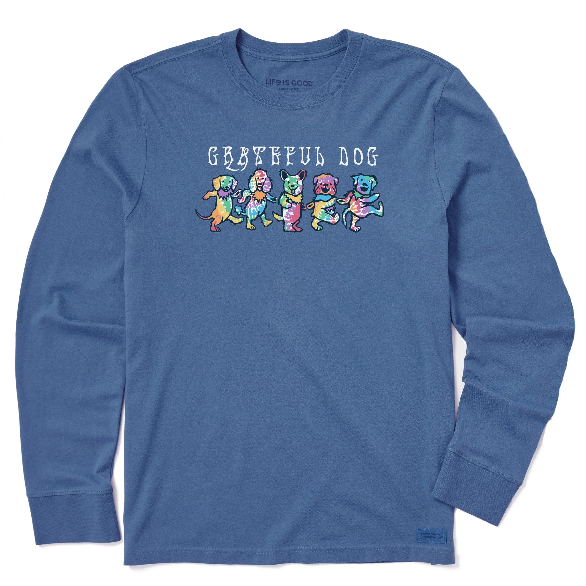 Men's Tie Dye Grateful Dog Long Sleeve Crusher Tee Life is Good