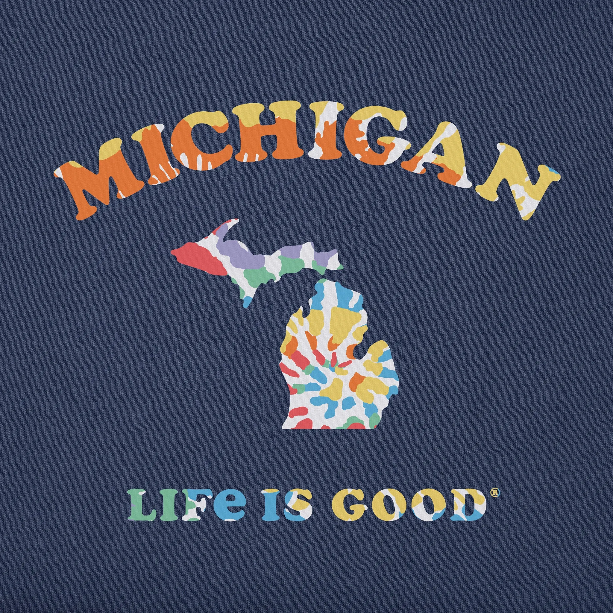 Men's Tie Dye Michigan Short Sleeve Crusher Tee Life is Good