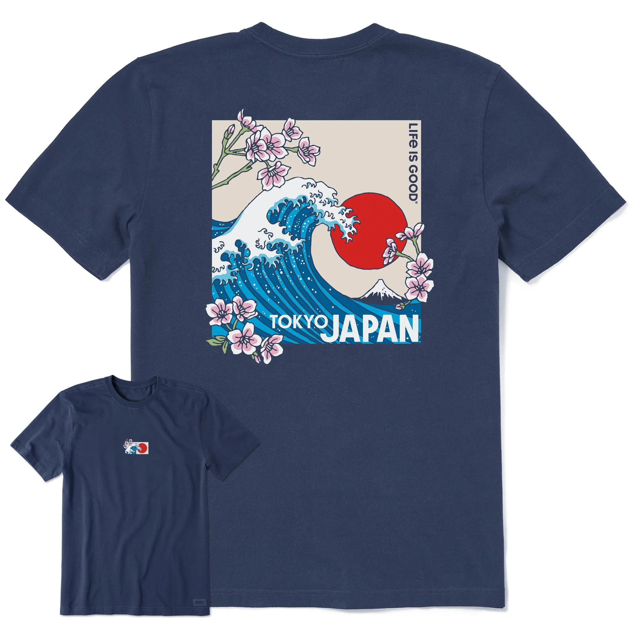 Men's Tokyo Japan Cherry Blossom Wave Short Sleeve Tee Life is Good
