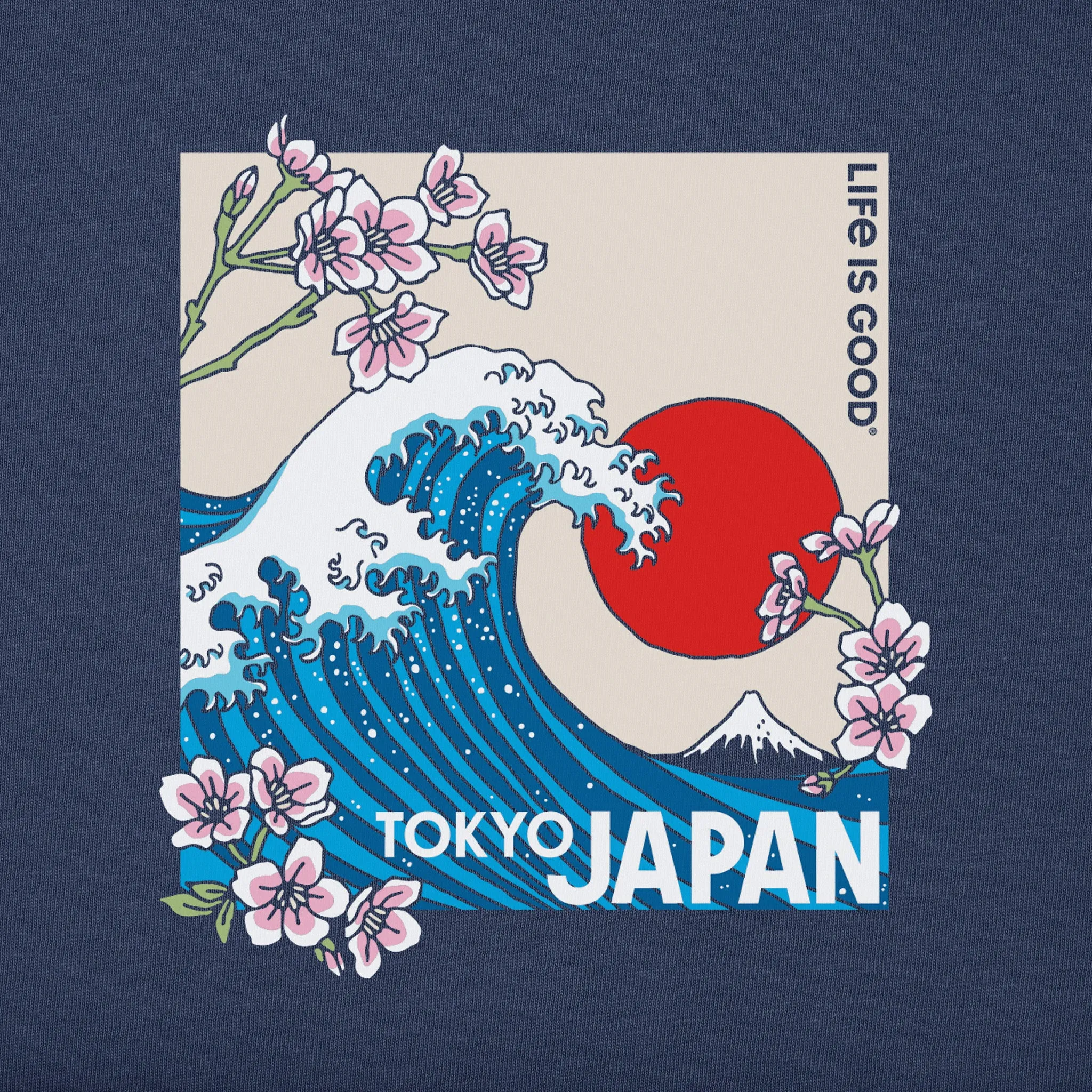 Men's Tokyo Japan Cherry Blossom Wave Short Sleeve Tee Life is Good