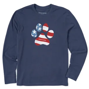 Men's US Flag Paw Long Sleeve Crusher Tee Life is Good