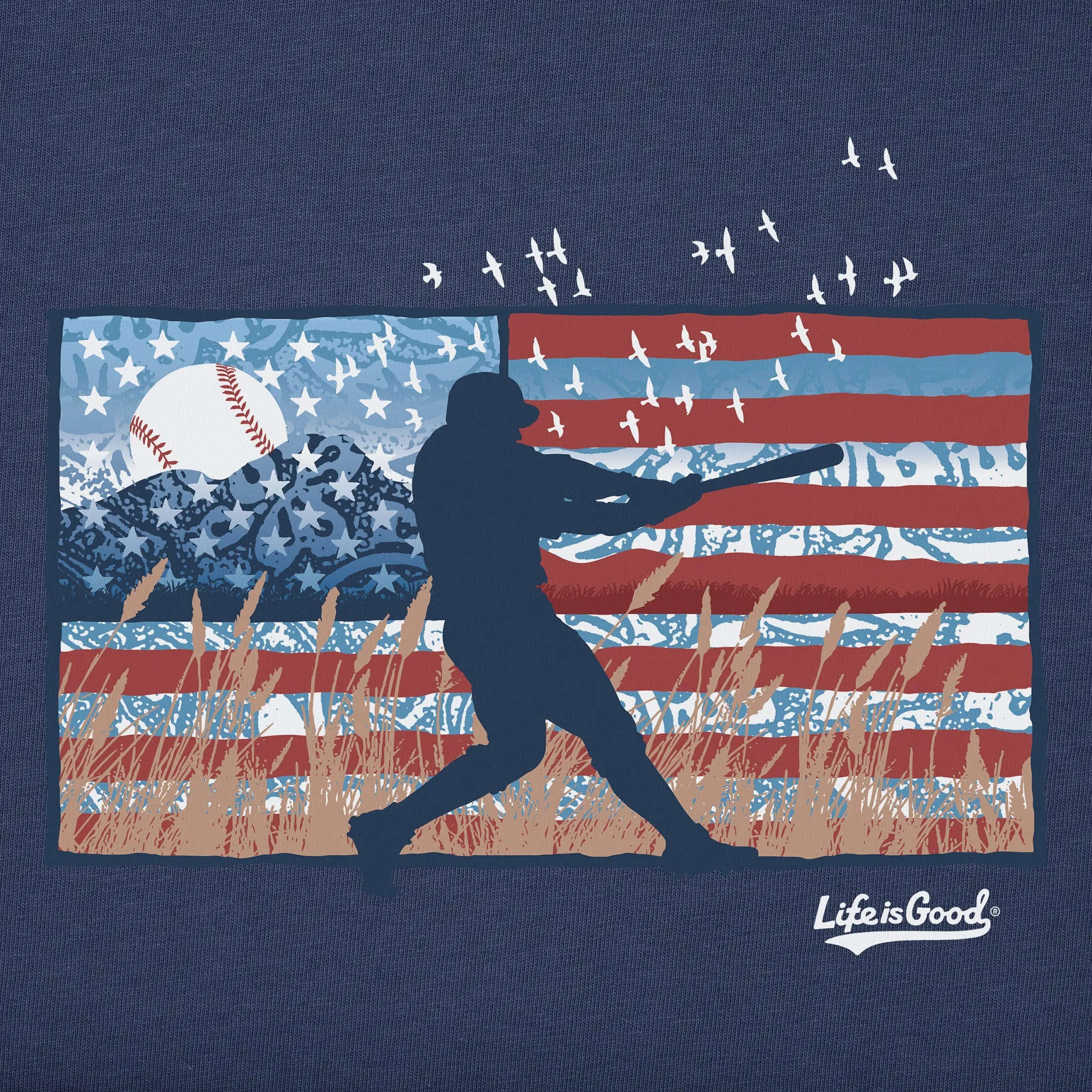 Men's USA Baseball Flag Short Sleeve Crusher Tee Life is Good