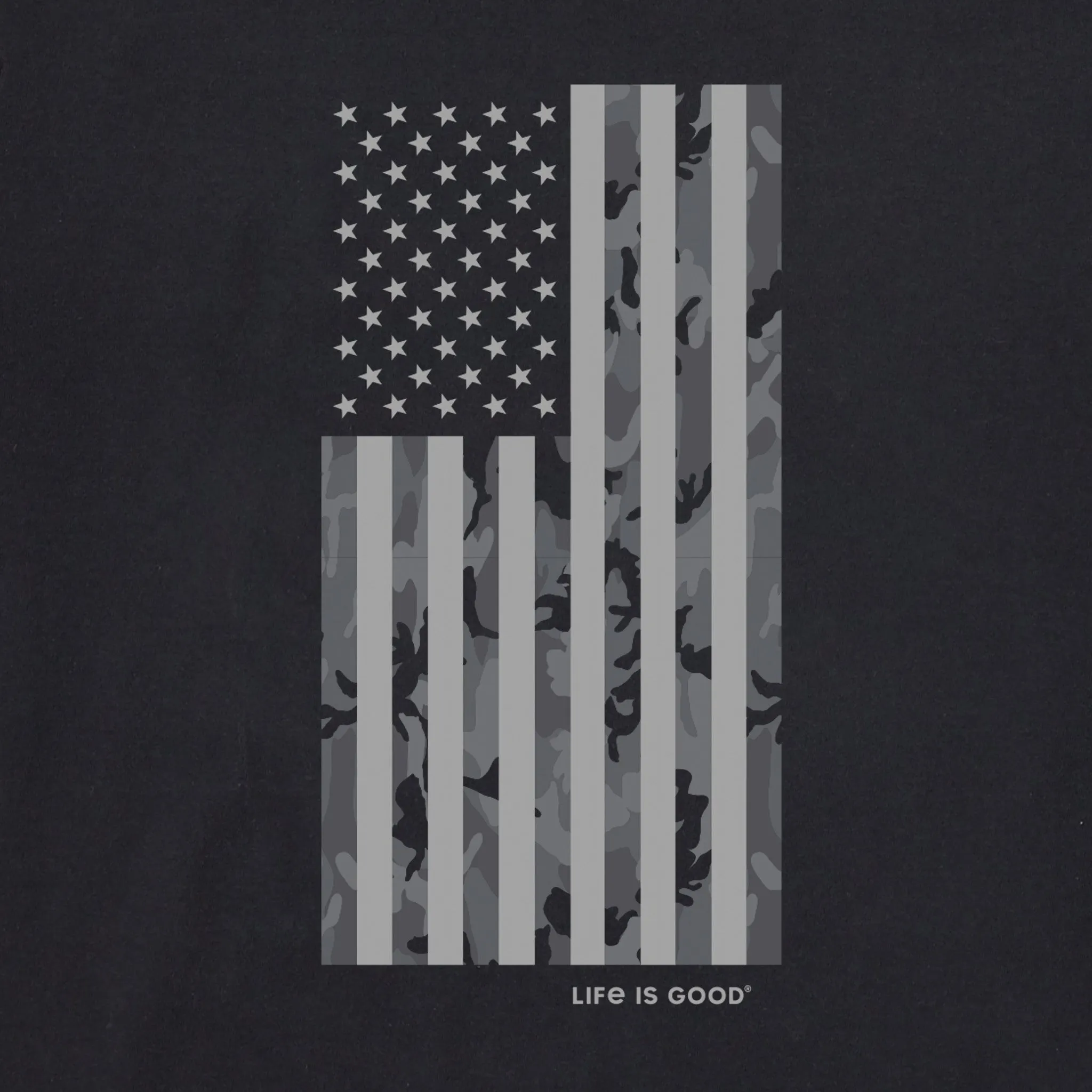Men's Vertical USA Flag B&W Camo Short Sleeve Crusher Tee Life is Good