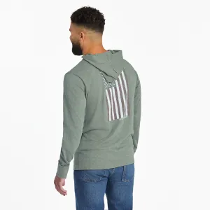 Men's Vertical USA Flag Hand Drawn Textured Slub Hoodie Life is Good