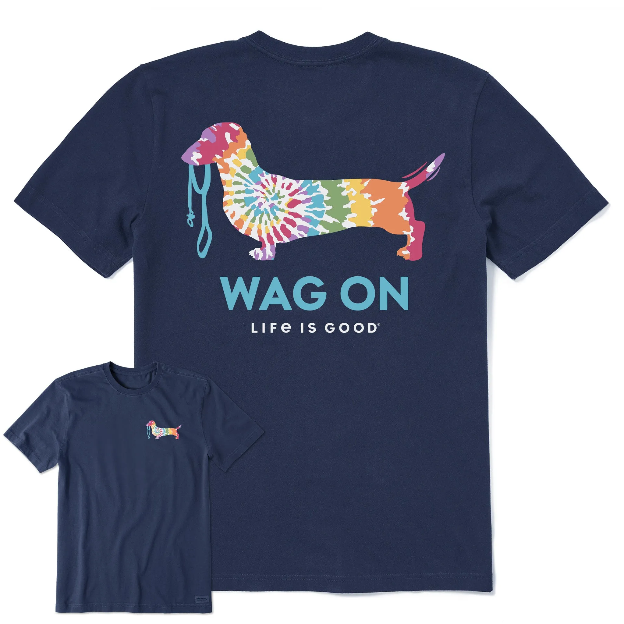 Men's Wag On Tie Dye Dachshund Short Sleeve Crusher Tee Life is Good