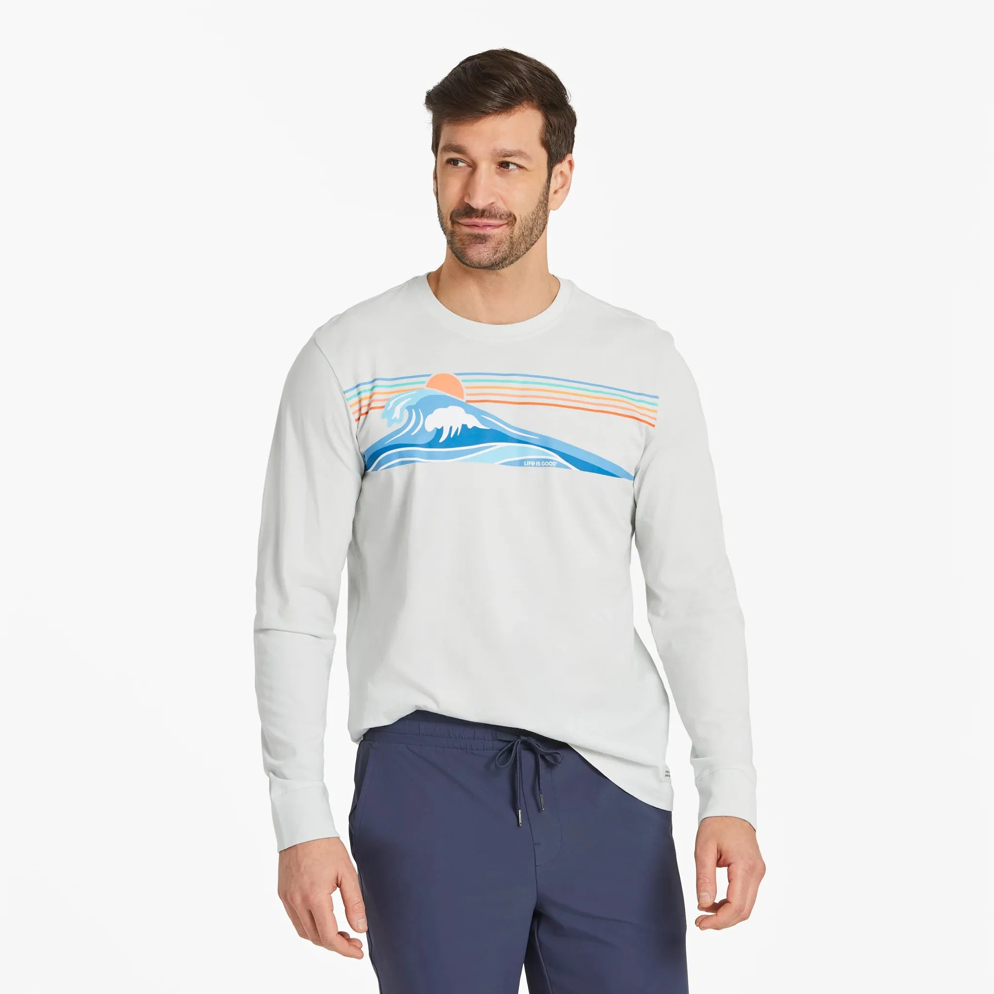 Men's Wavy Stripes Long Sleeve Crusher-LITE Tee Life is Good