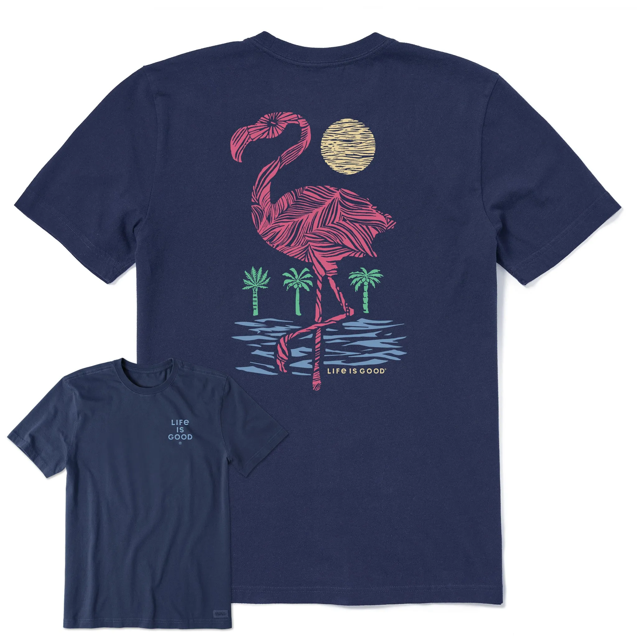 Men's Woodblock Flamingo Short Sleeve Tee Life is Good