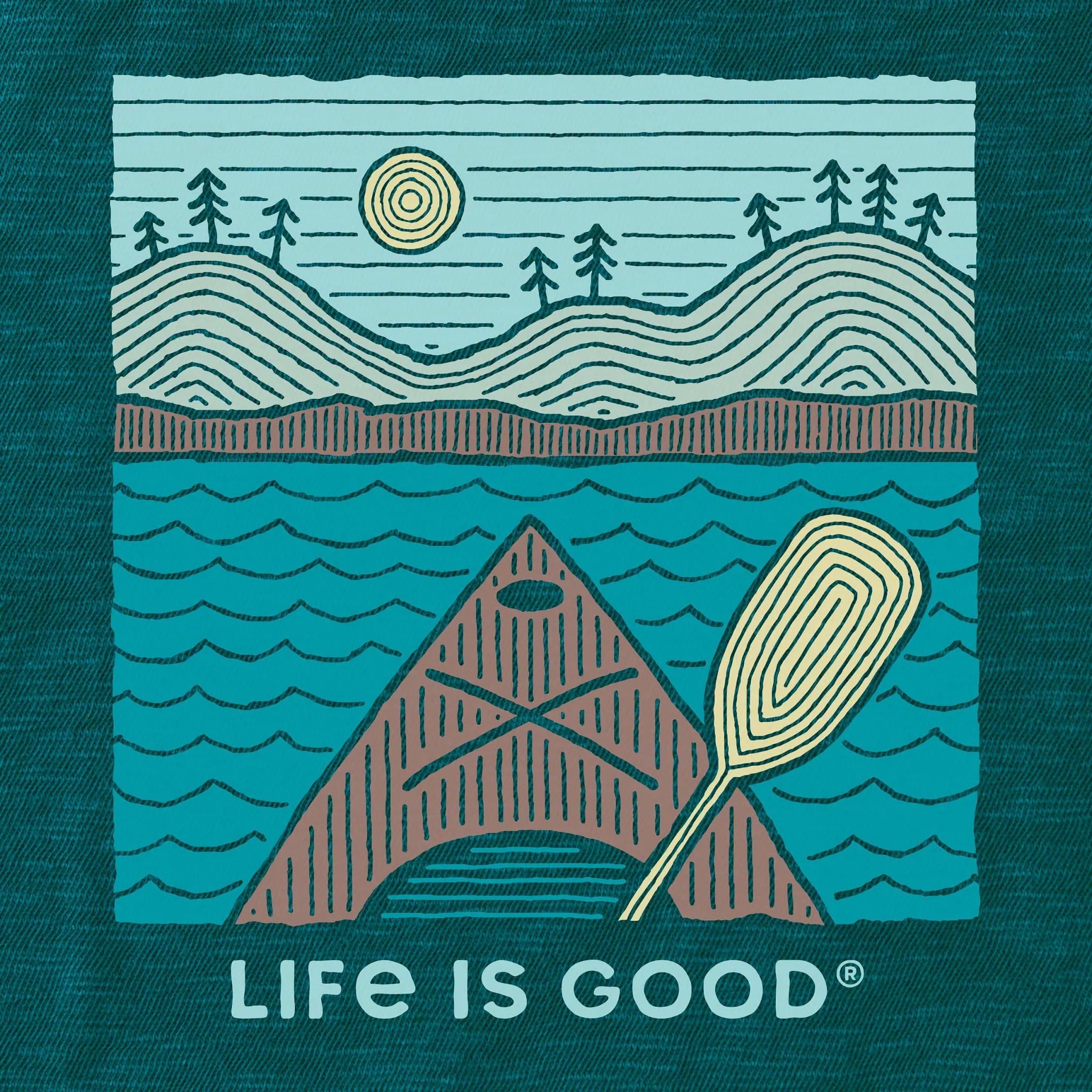 Men's Woodblock Kayak Textured Slub Hoodie Life is Good