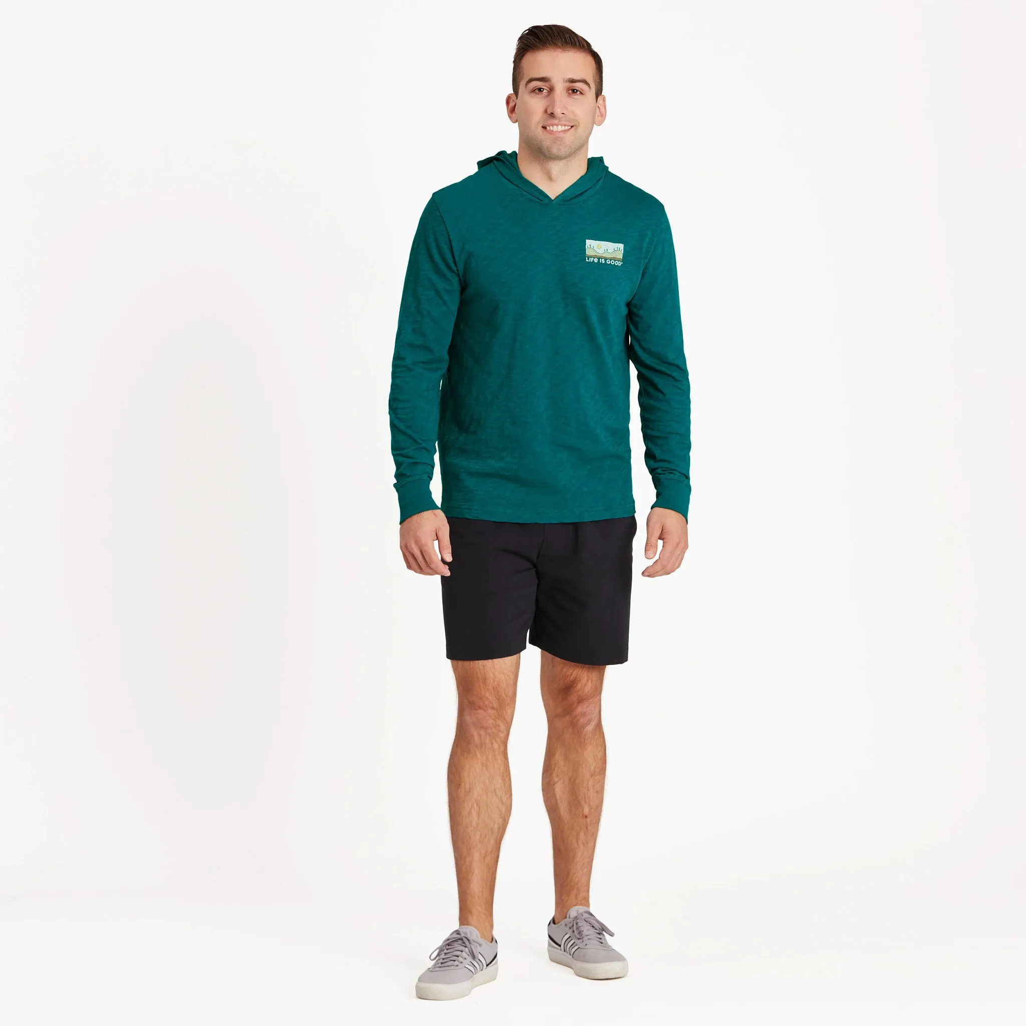 Men's Woodblock Kayak Textured Slub Hoodie Life is Good