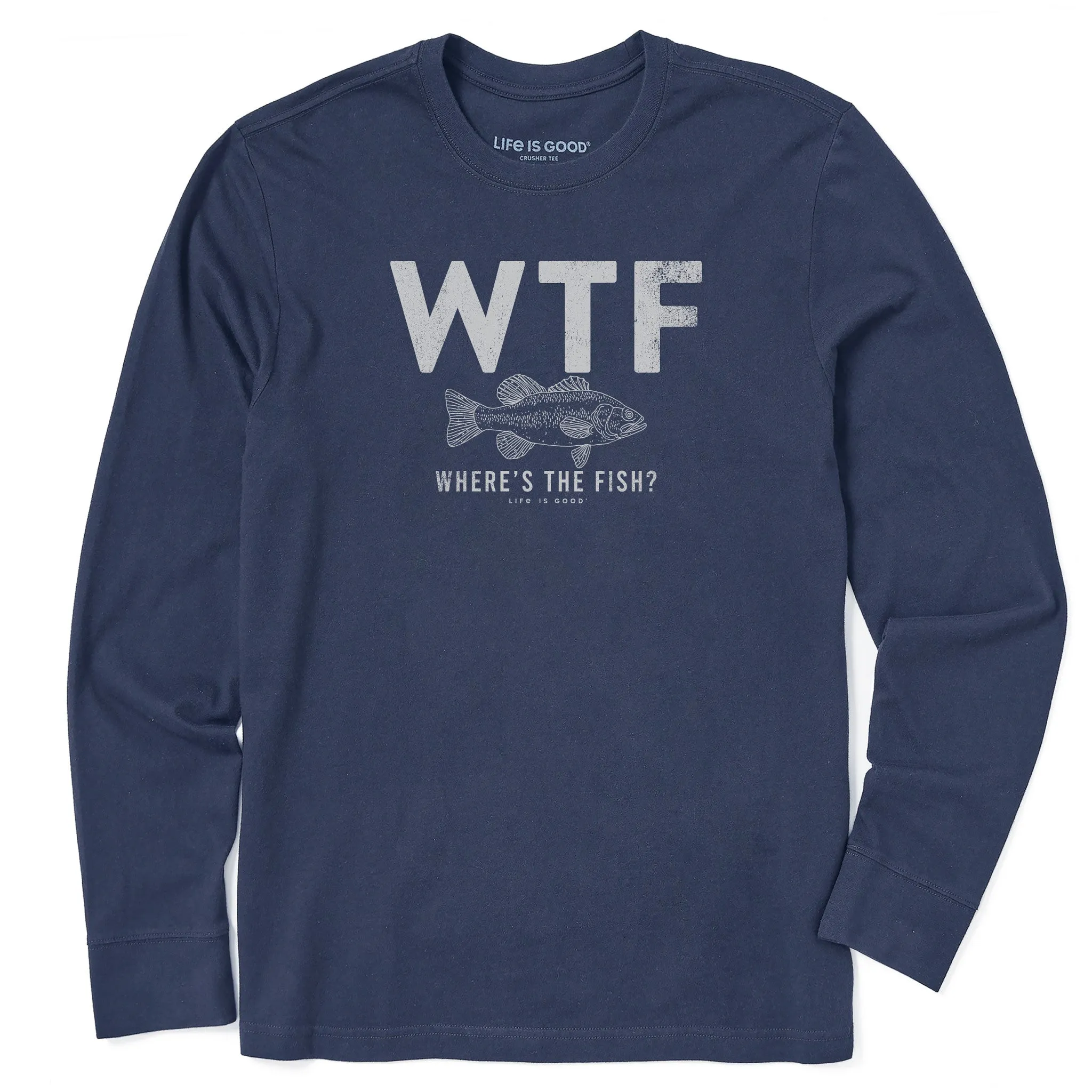 Men's WTF Line Drawing Bass Long Sleeve Crusher Tee Life is Good