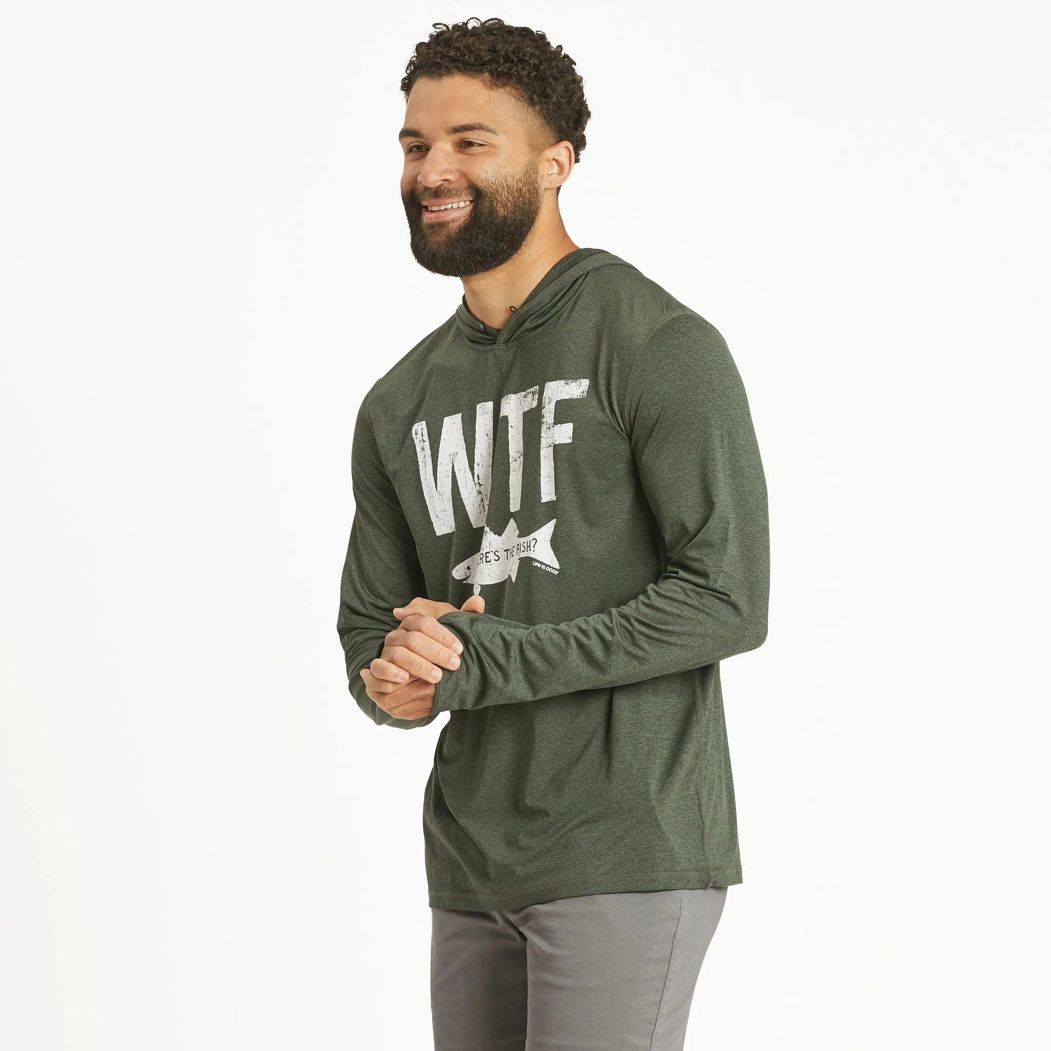 Men's WTF Long Sleeve Active Hooded Tee Life is Good