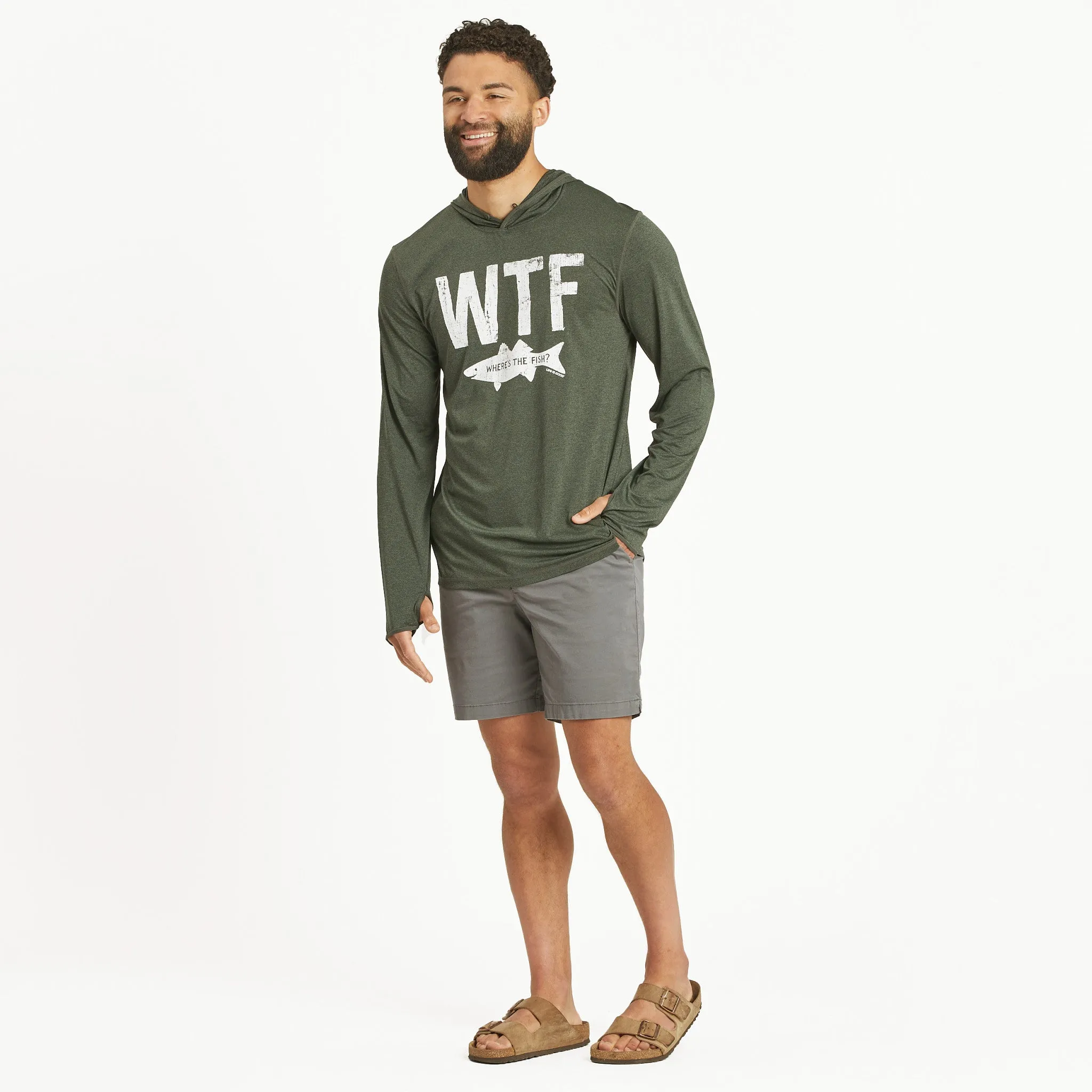 Men's WTF Long Sleeve Active Hooded Tee Life is Good