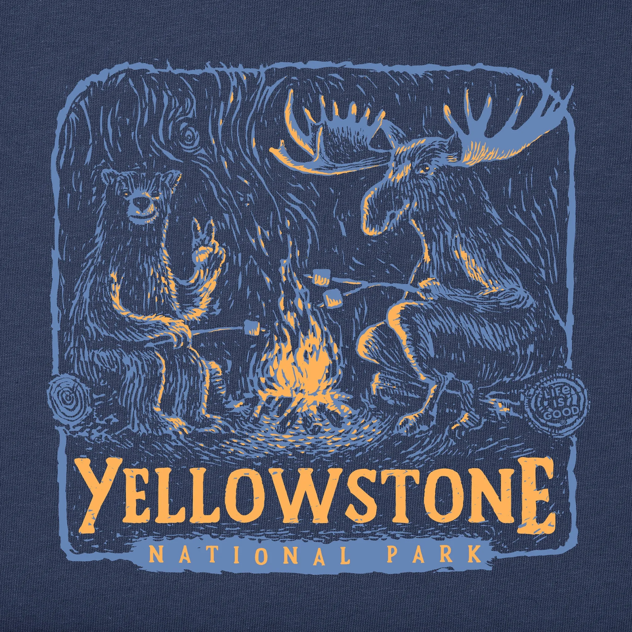Men's Yellowstone Bear and Moose Camp Scene Short Sleeve Crusher Tee Life is Good