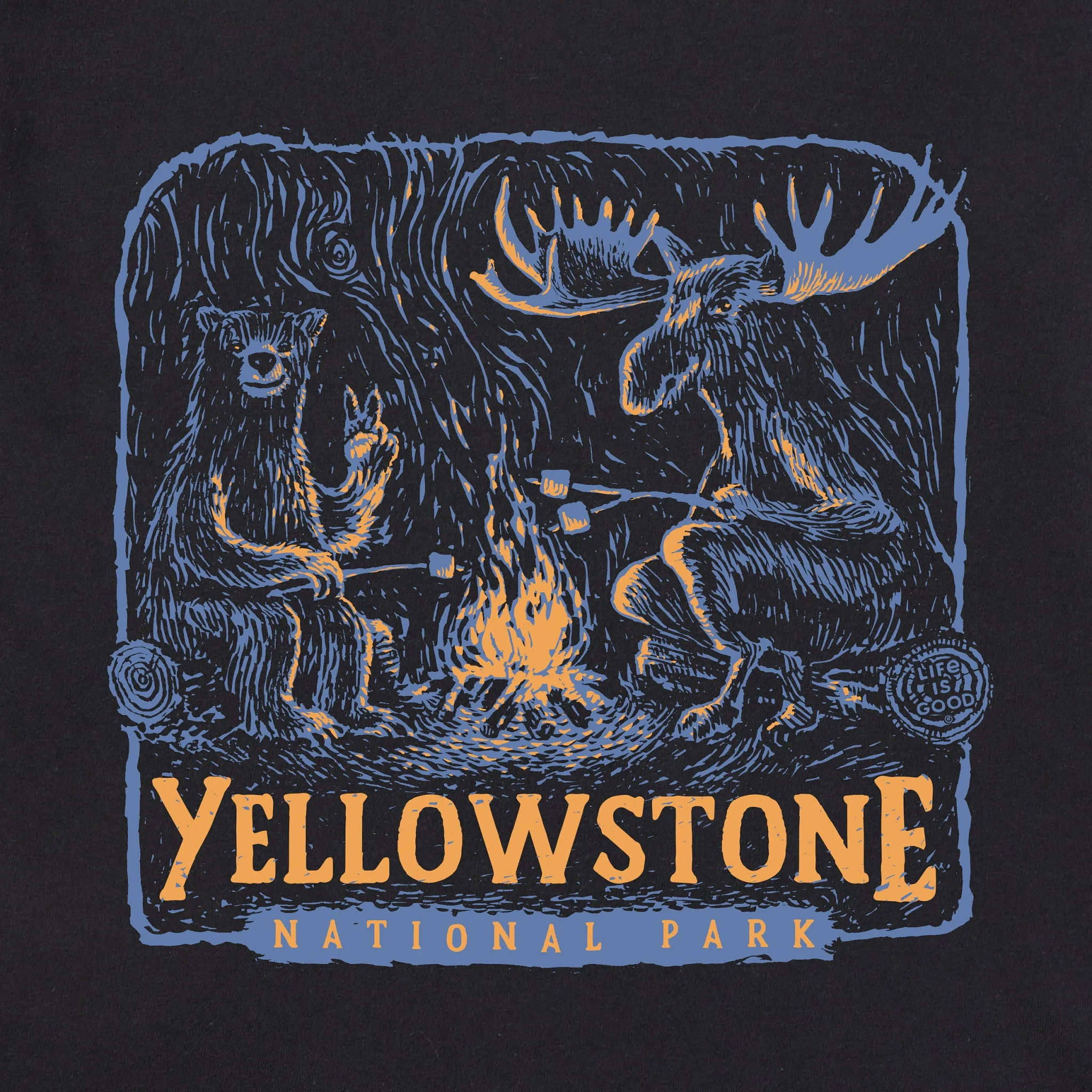 Men's Yellowstone Bear and Moose Camp Scene Short Sleeve Crusher Tee Life is Good