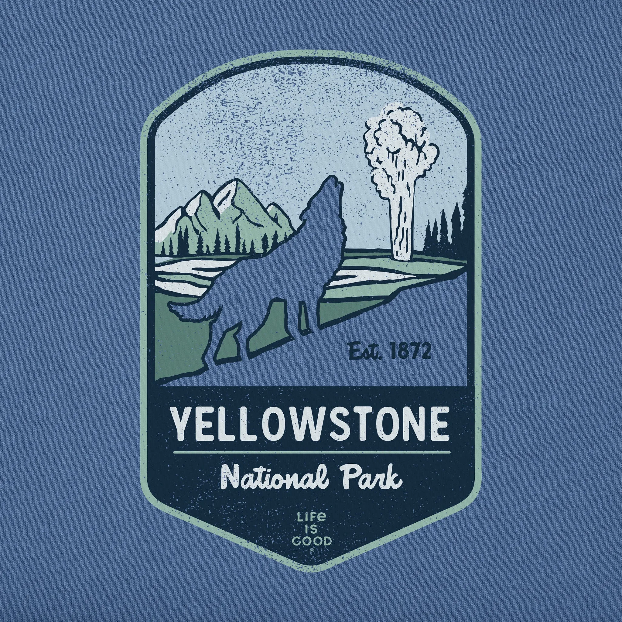 Men's Yellowstone Wolf Badge Short Sleeve Crusher Tee Life is Good
