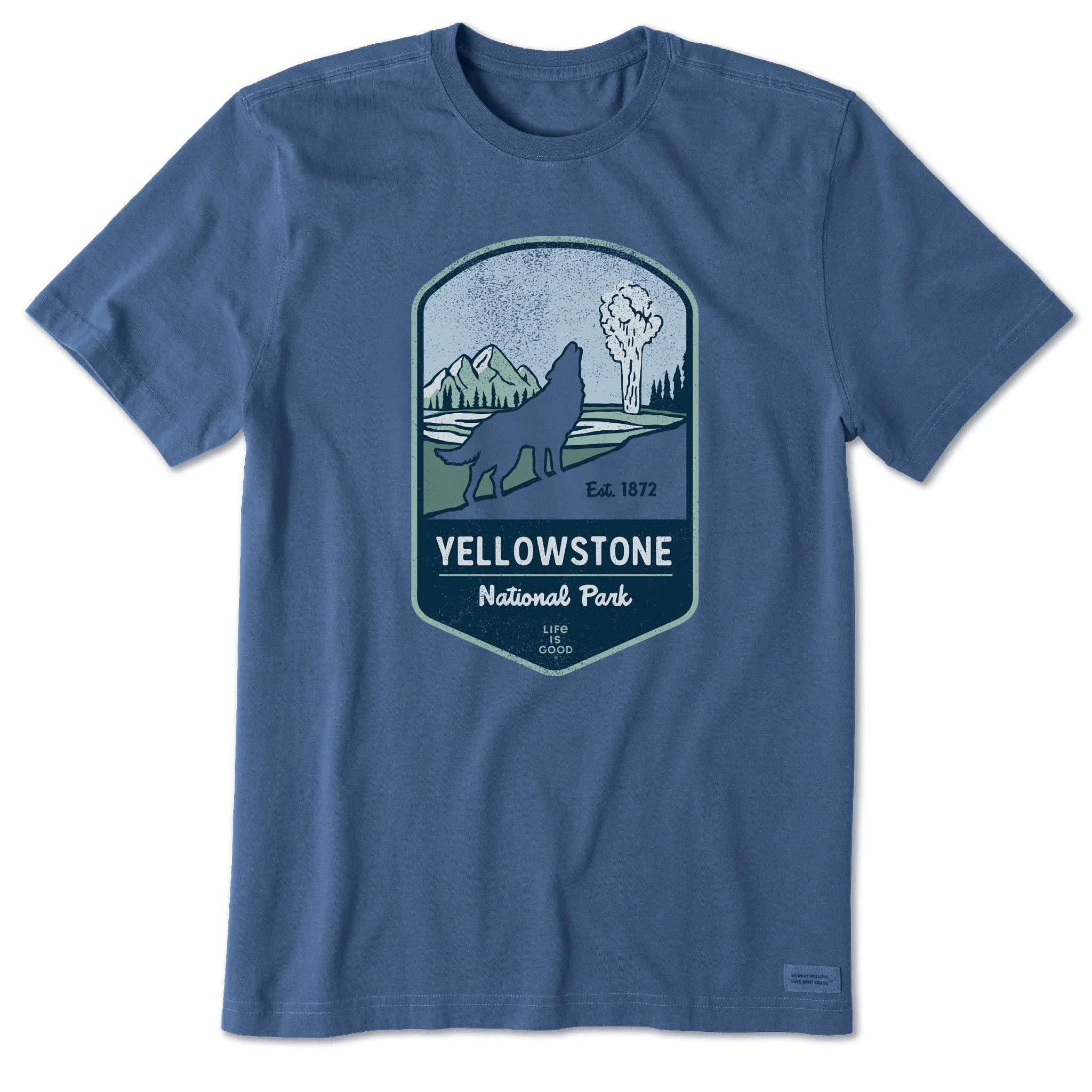 Men's Yellowstone Wolf Badge Short Sleeve Crusher Tee Life is Good