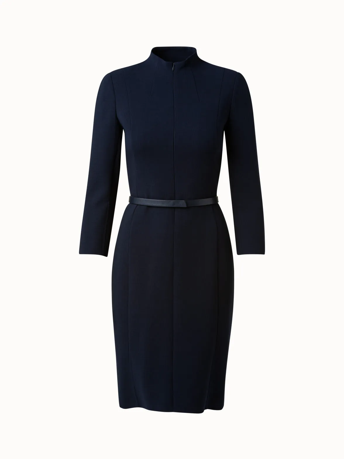 Mock Neck Wool Double-Face Dress 