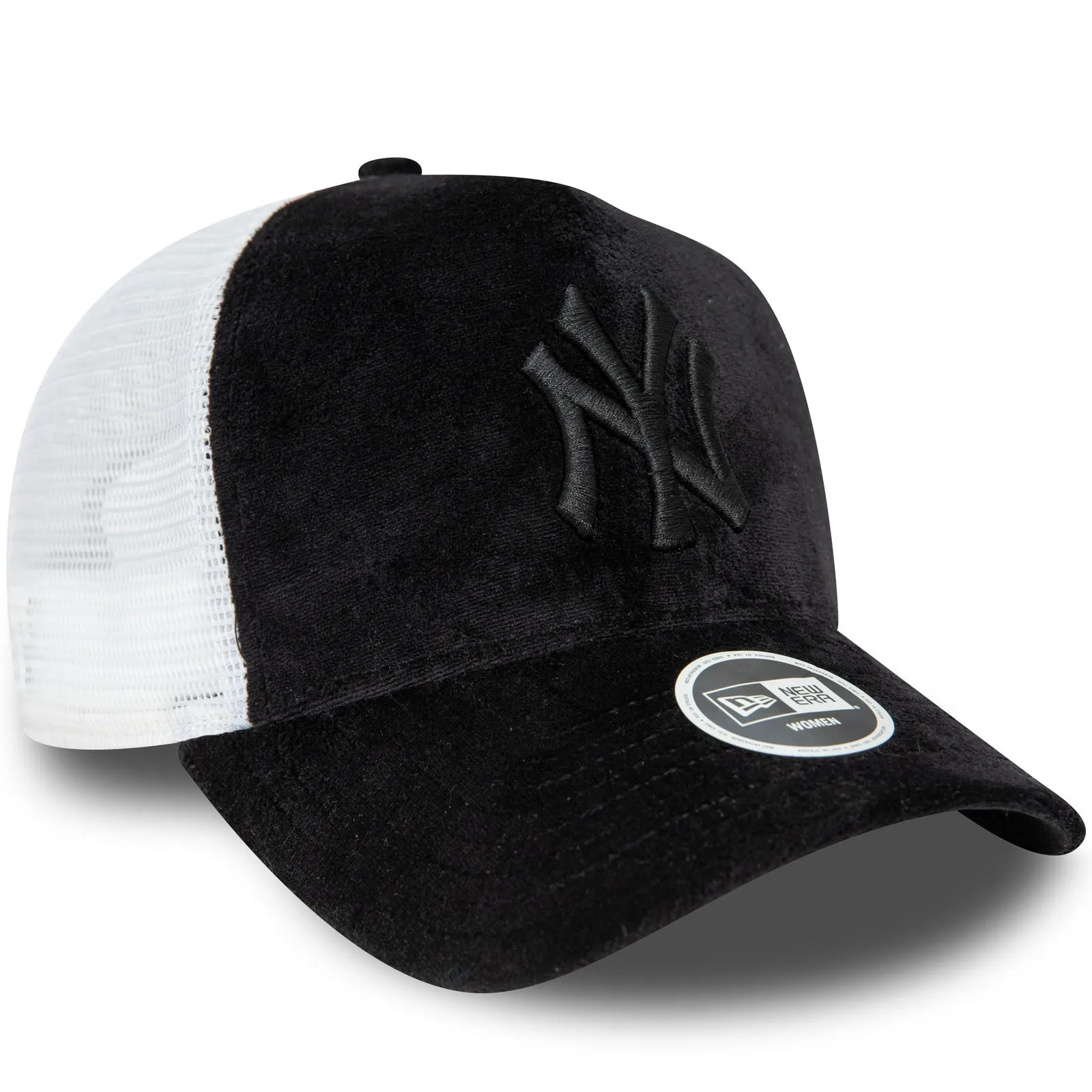 New Era Womens New York Yankees Velour A-Frame Snapback Trucker Cap - Black
