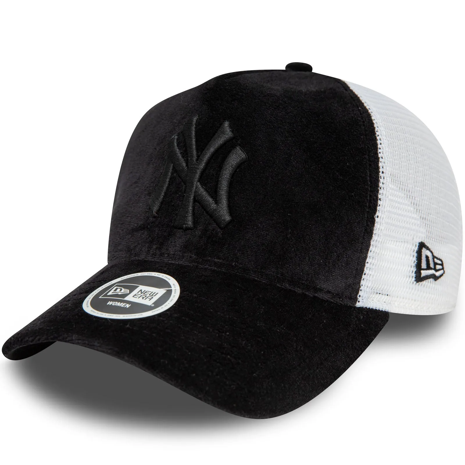 New Era Womens New York Yankees Velour A-Frame Snapback Trucker Cap - Black