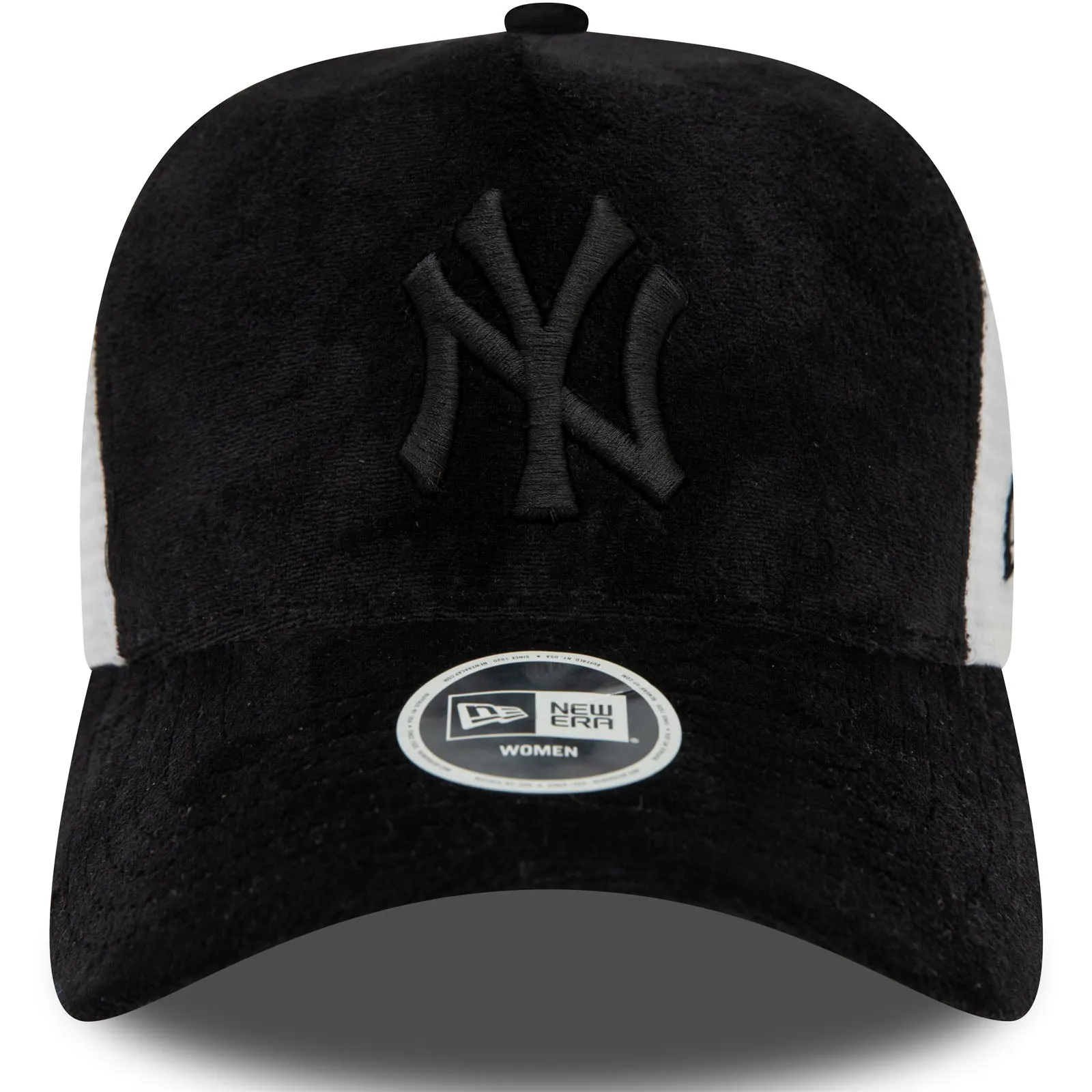 New Era Womens New York Yankees Velour A-Frame Snapback Trucker Cap - Black